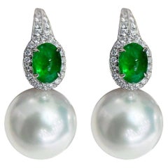 【Jādora】Royal Grace Aurora Boucles d'oreilles perles de mer du Sud émeraude