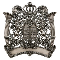 Leones Guardianes Reales Escudo de la Torá de plata de ley para Séfer Torá