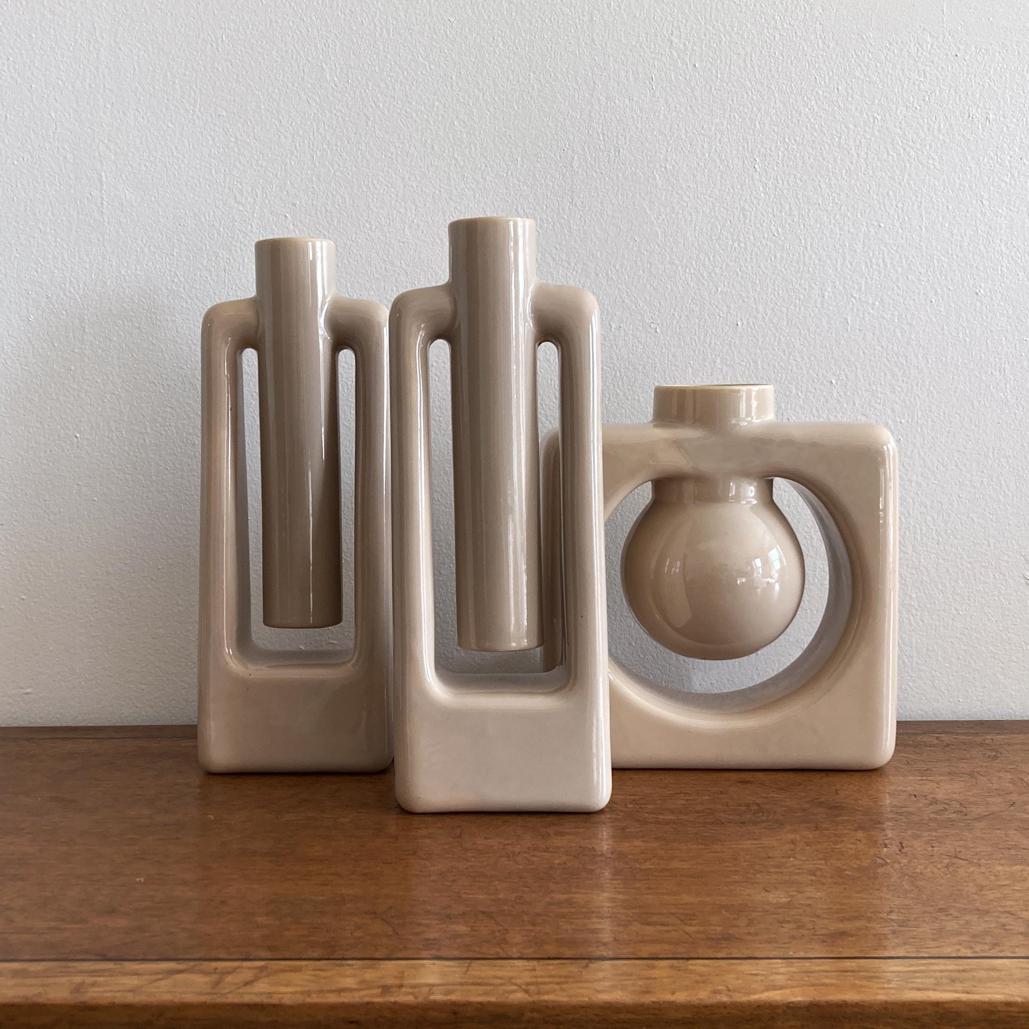 Haeger Beige Ecru Abstract Square Postmodern Vase 2