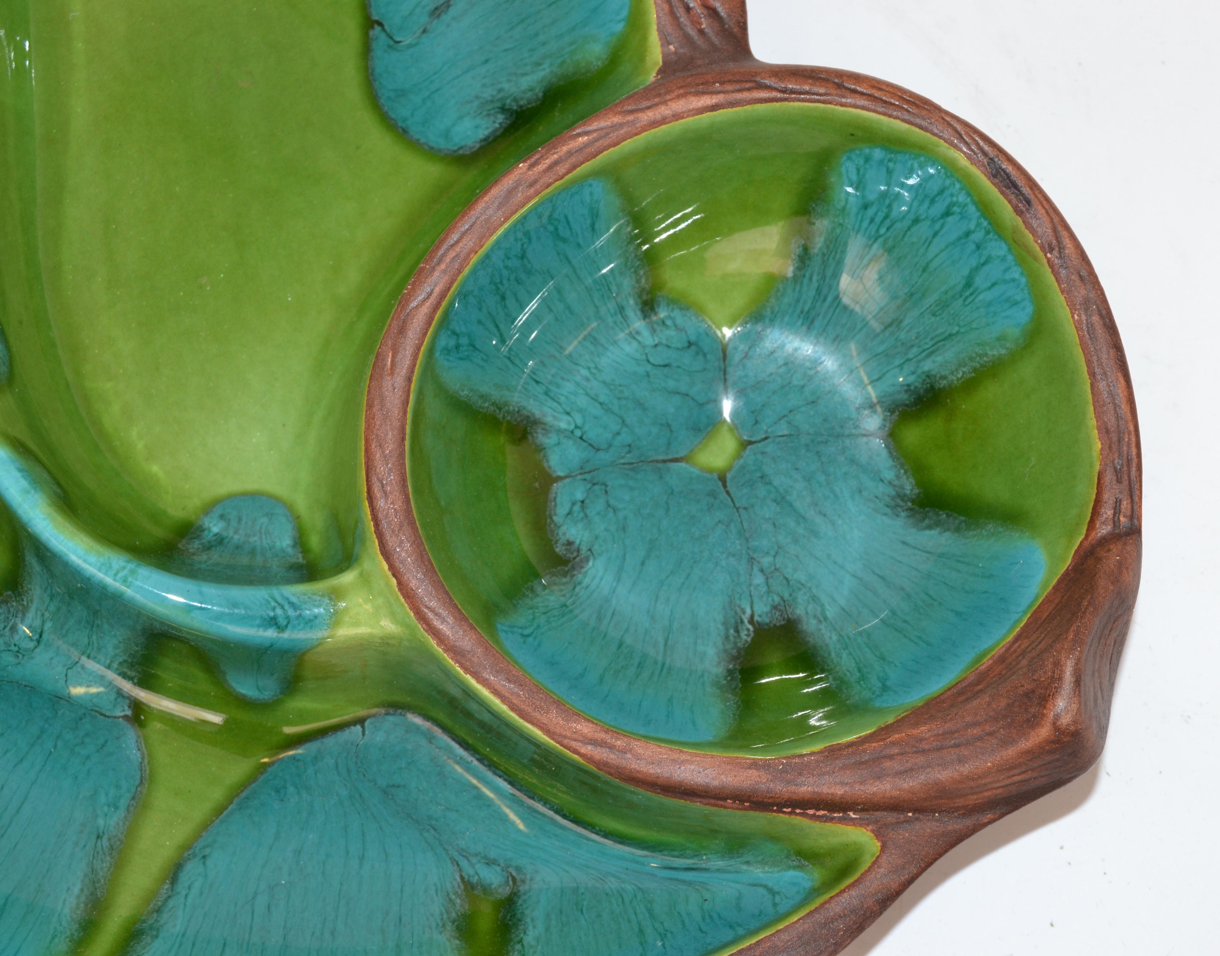 Late 20th Century Brown Green Turquoise Glazed Ceramic Pottery Dish Mid-Century Modern, USA For Sale