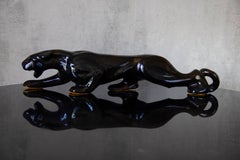 Royal Haeger Ceramic Black Panther with Green Crystals Sculpture