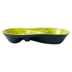 Art-Déco-Kerzenhalter und Tablett von Royal Haeger, chartreusefarbene Glasur, 1950er Jahre