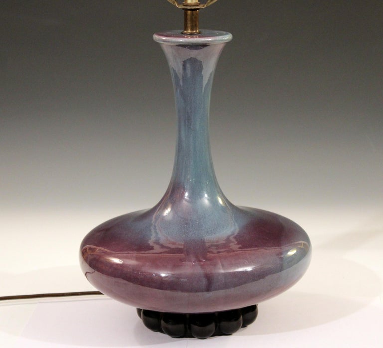 Royal Haeger Hickman Blue Flambe Glaze Art Deco Pottery Vase Lamp