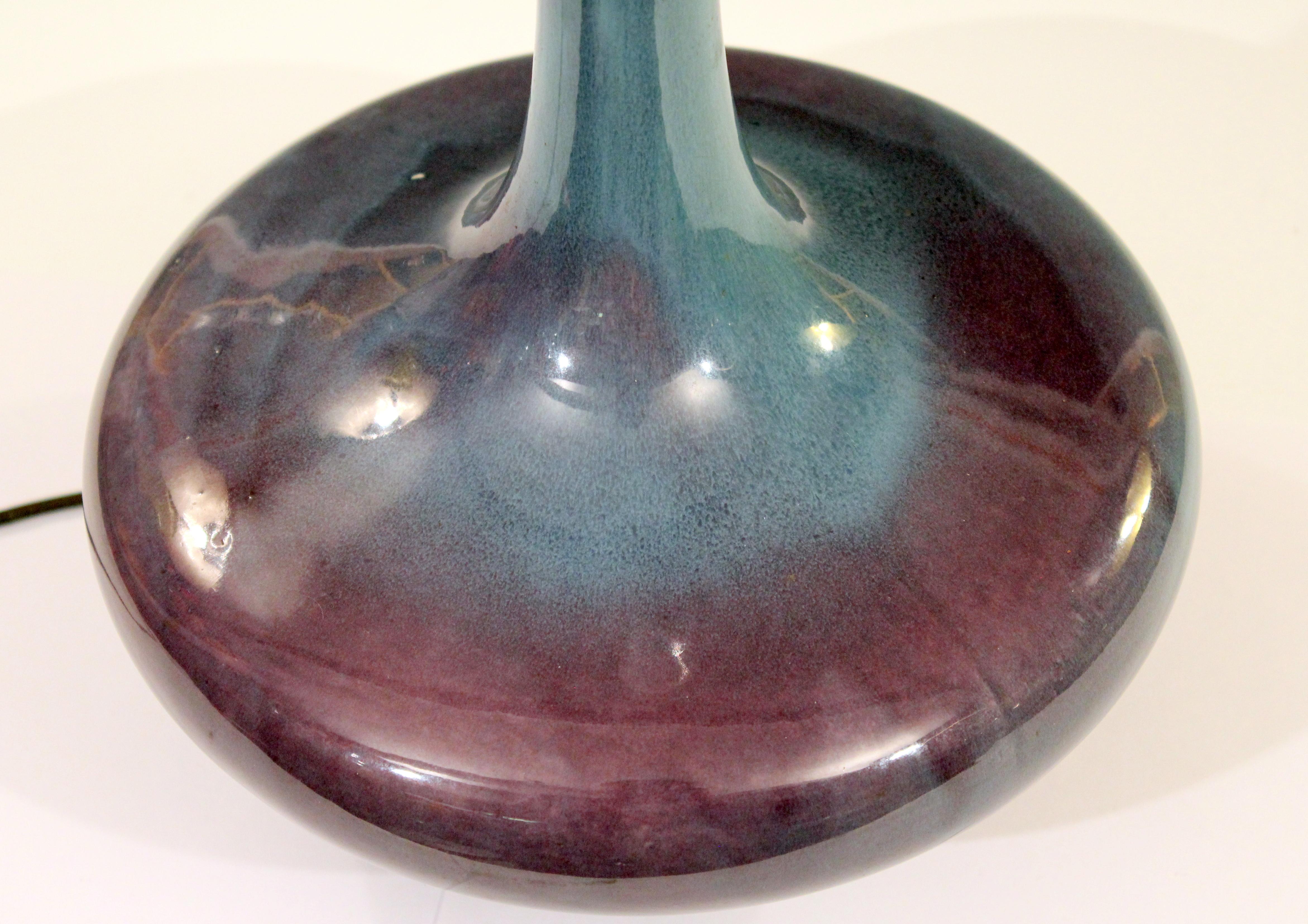 American Royal Haeger Hickman Blue Flambe Glaze Art Deco Pottery Vase Lamp Vintage