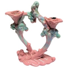 Royal Haeger Mauve Agate Pink/Blue Marble Glaze Twin Stalk Candlestick Holder