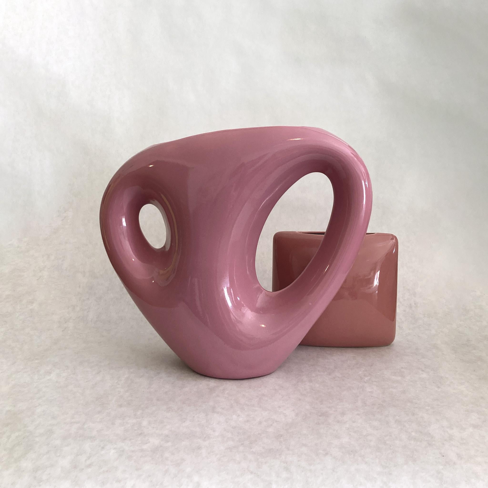 Ceramic Royal Haeger Mauve Pink Rounded Square Vase