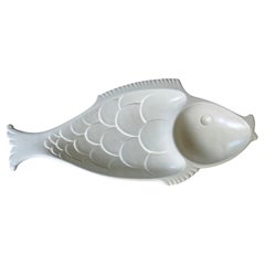 Royal Haeger Mid-Century Modern White Ceramic Fish Serving Platter, Model 854-H