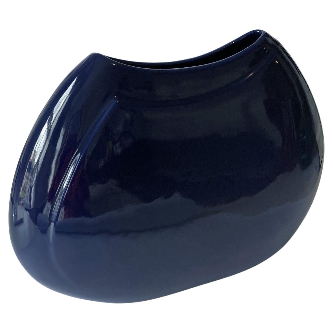Haeger Marineblaue abstrakte, abgerundete, runde Vase, Postmoderne im Angebot