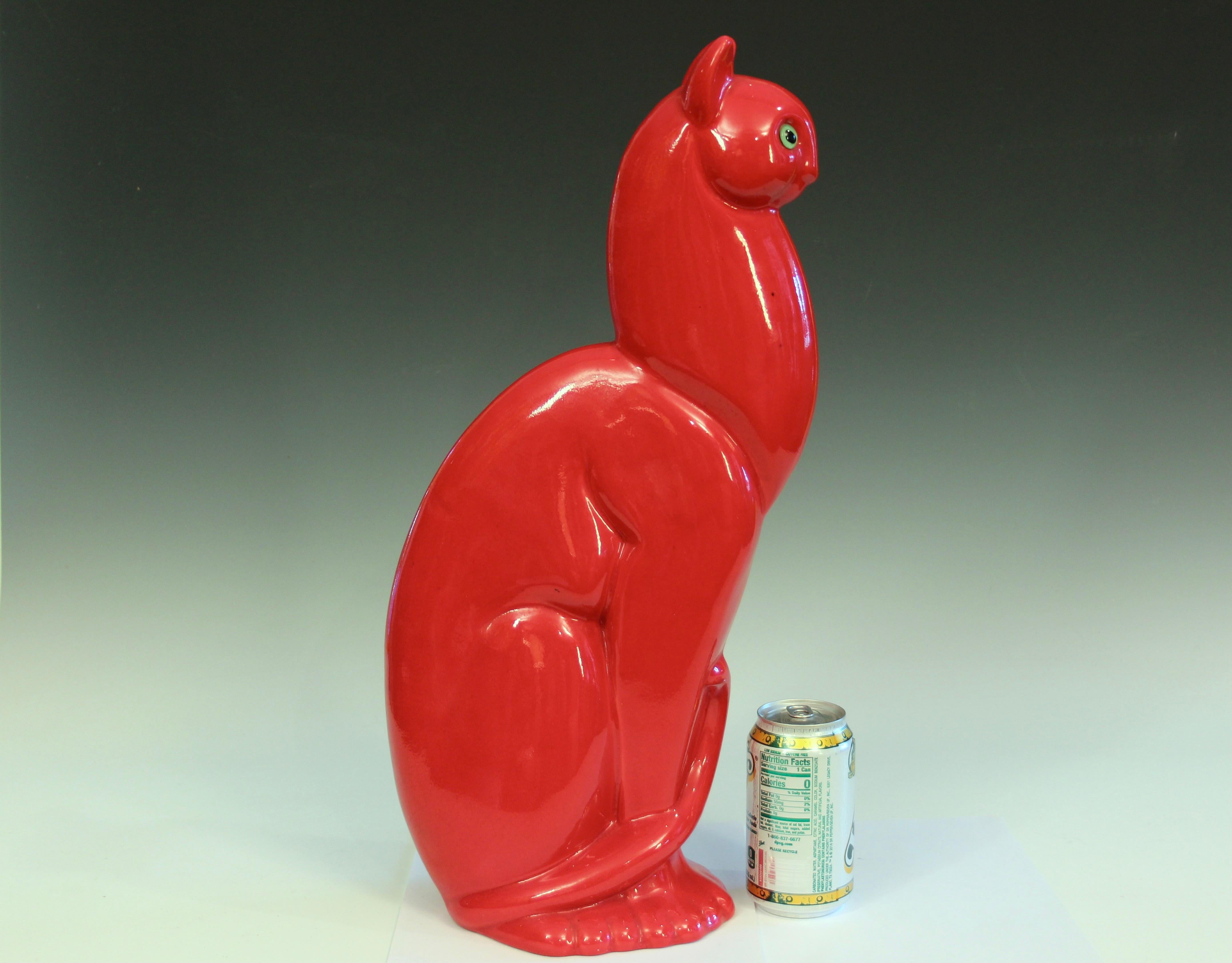 Royal Haeger Pottery Deep Red Glaze Cat 20.5” 1