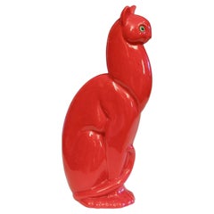 Retro Royal Haeger Pottery Deep Red Glaze Cat 20.5”