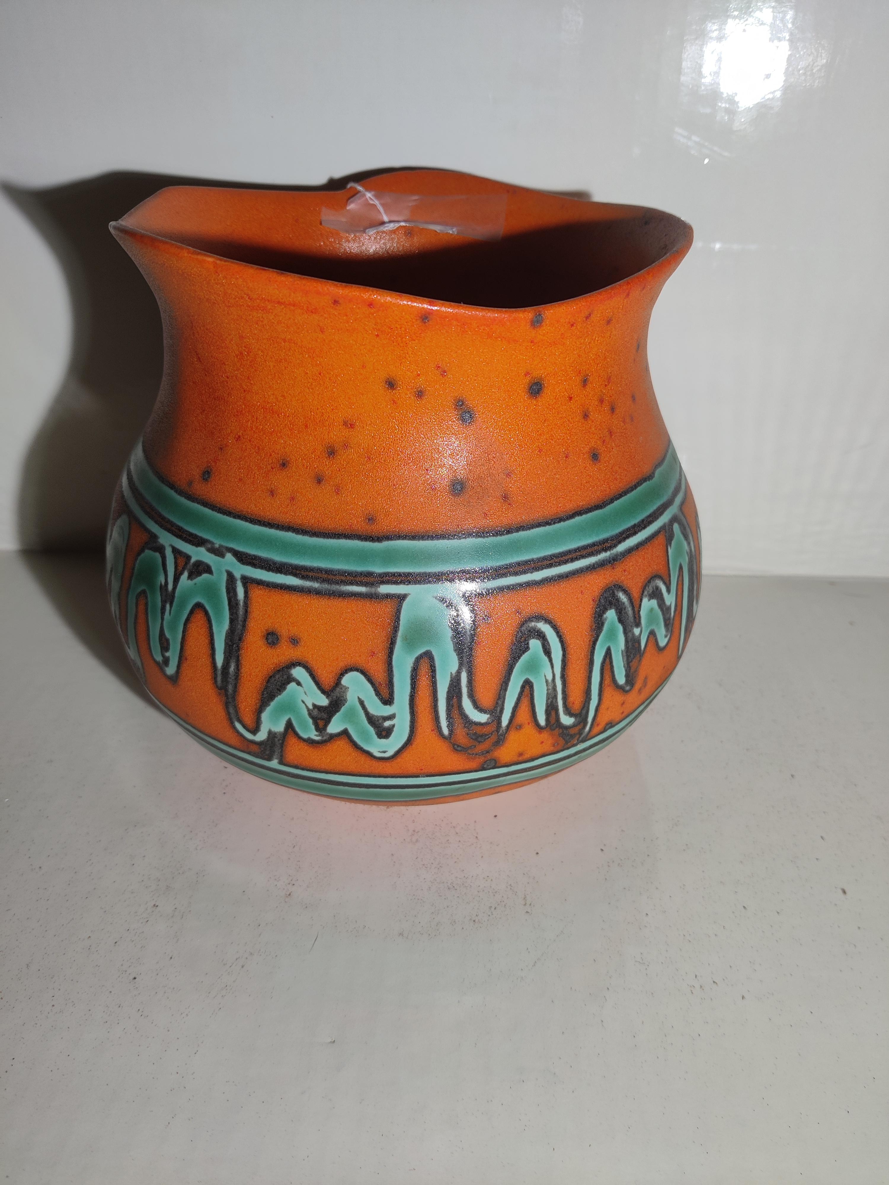 American Royal Haeger Pottery Vessell Orange and Turquoise For Sale