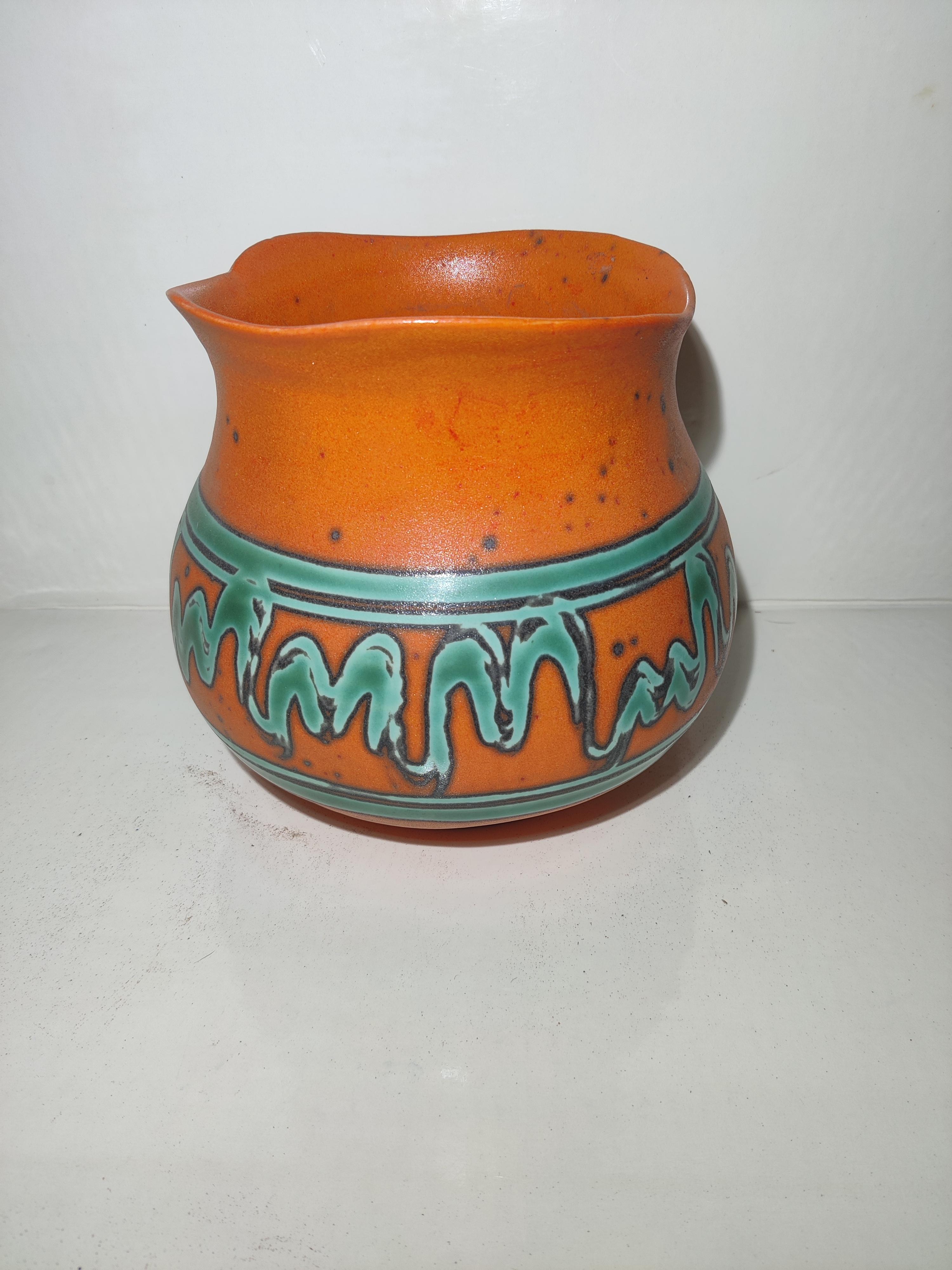 Royal Haeger Pottery Vessell Orange and Turquoise In Good Condition For Sale In Cincinnati, OH