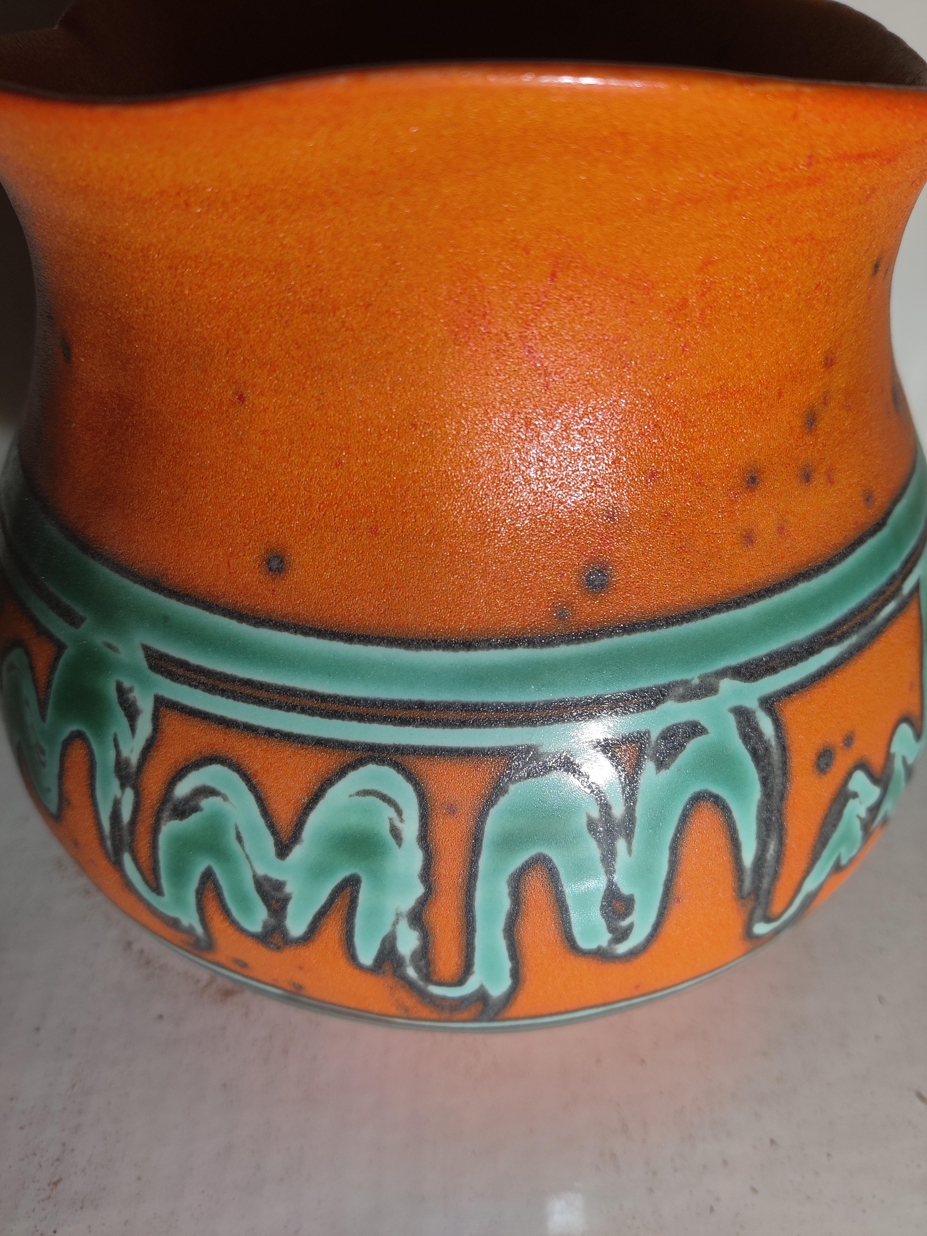 Mid-20th Century Royal Haeger Pottery Vessell Orange and Turquoise For Sale
