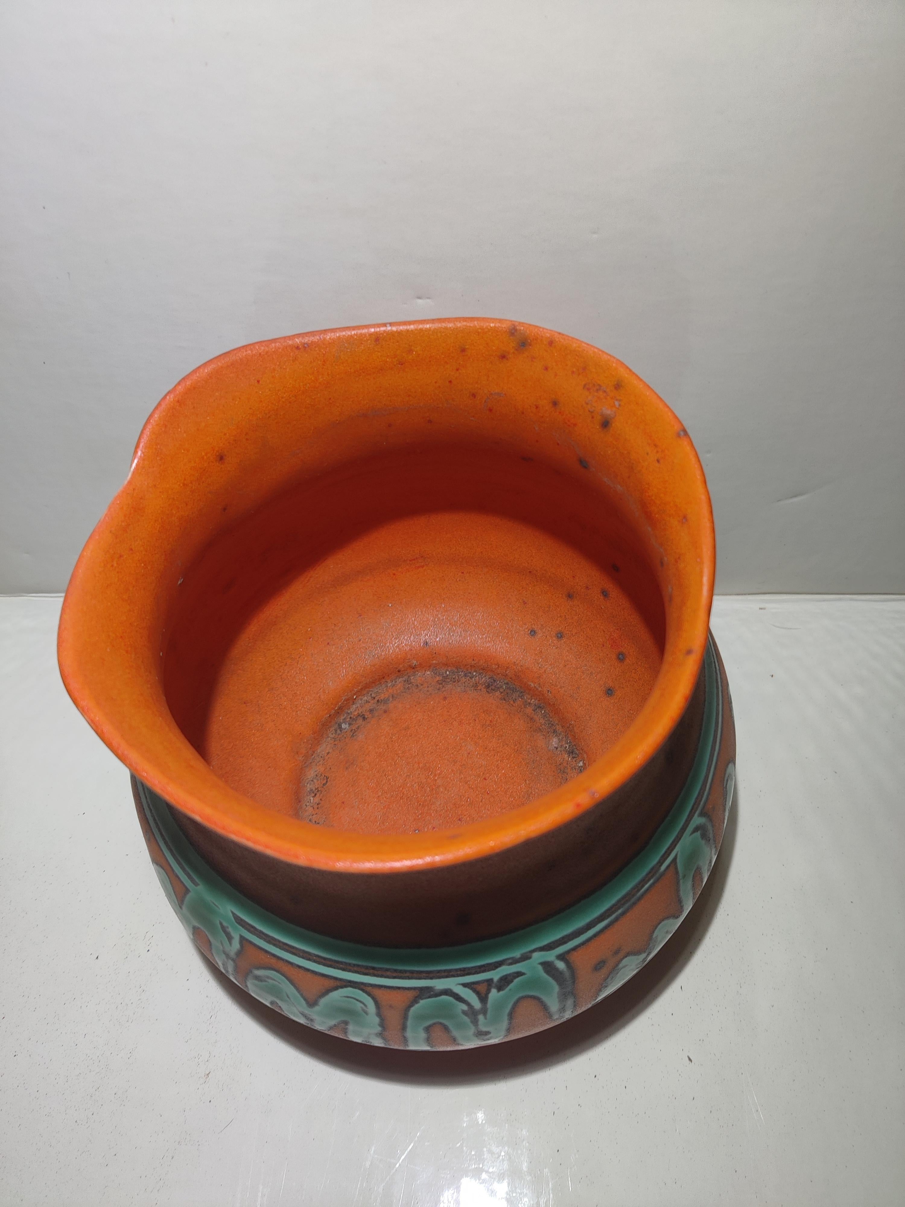Royal Haeger Pottery Vessell Orange and Turquoise For Sale 1