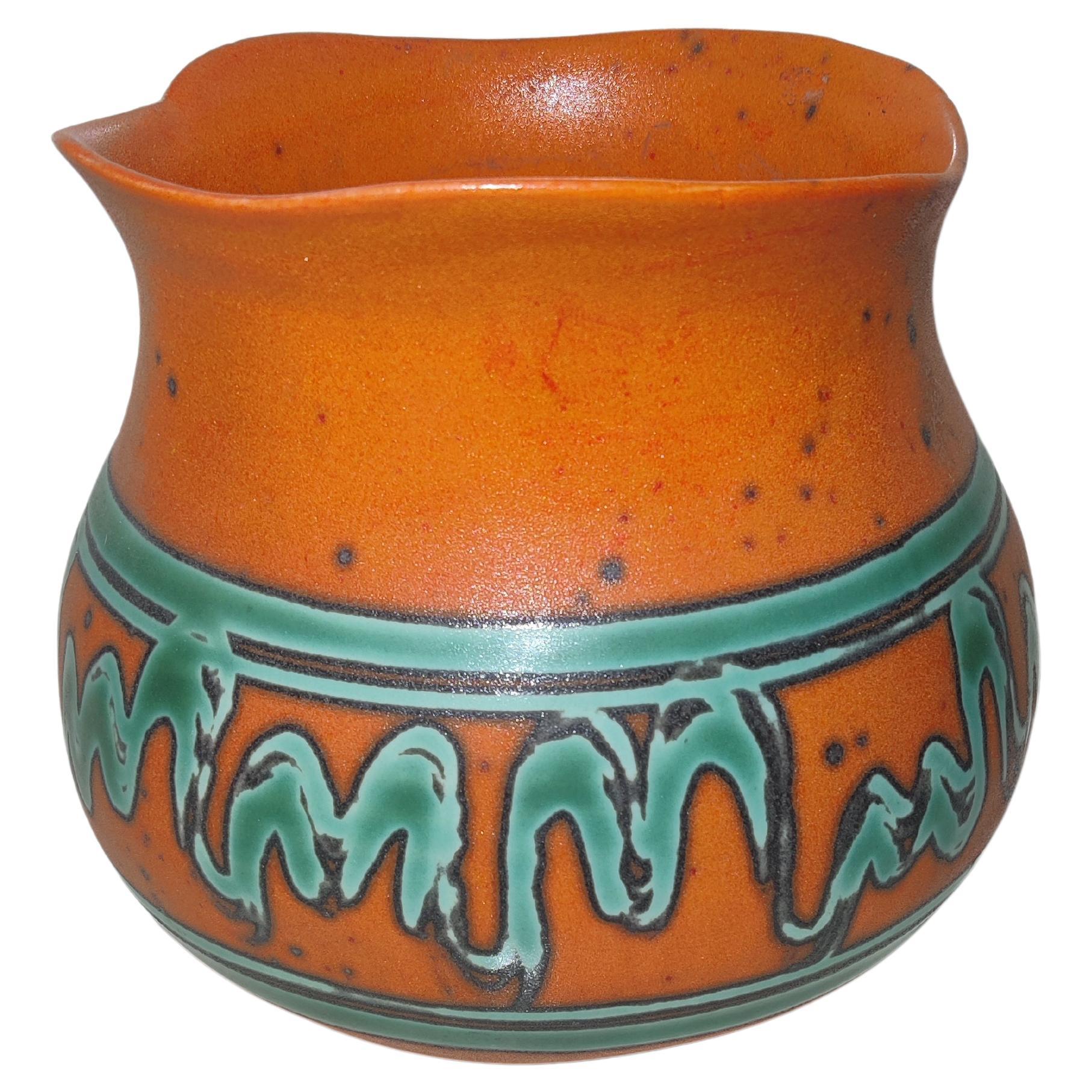 Royal Haeger Pottery Vessell Orange and Turquoise For Sale