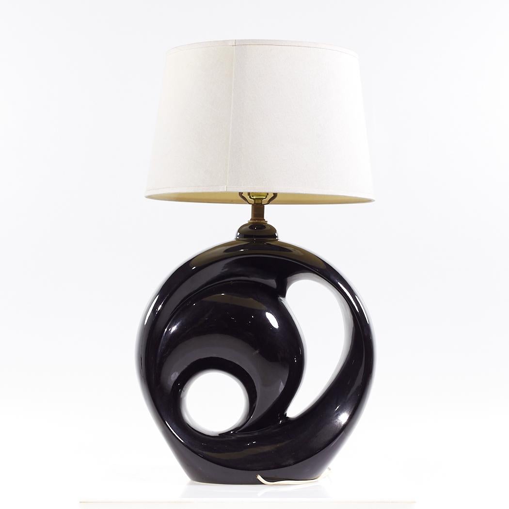 Royal Haeger Style Postmodern Black Swirl Pottery Lamps For Sale 1