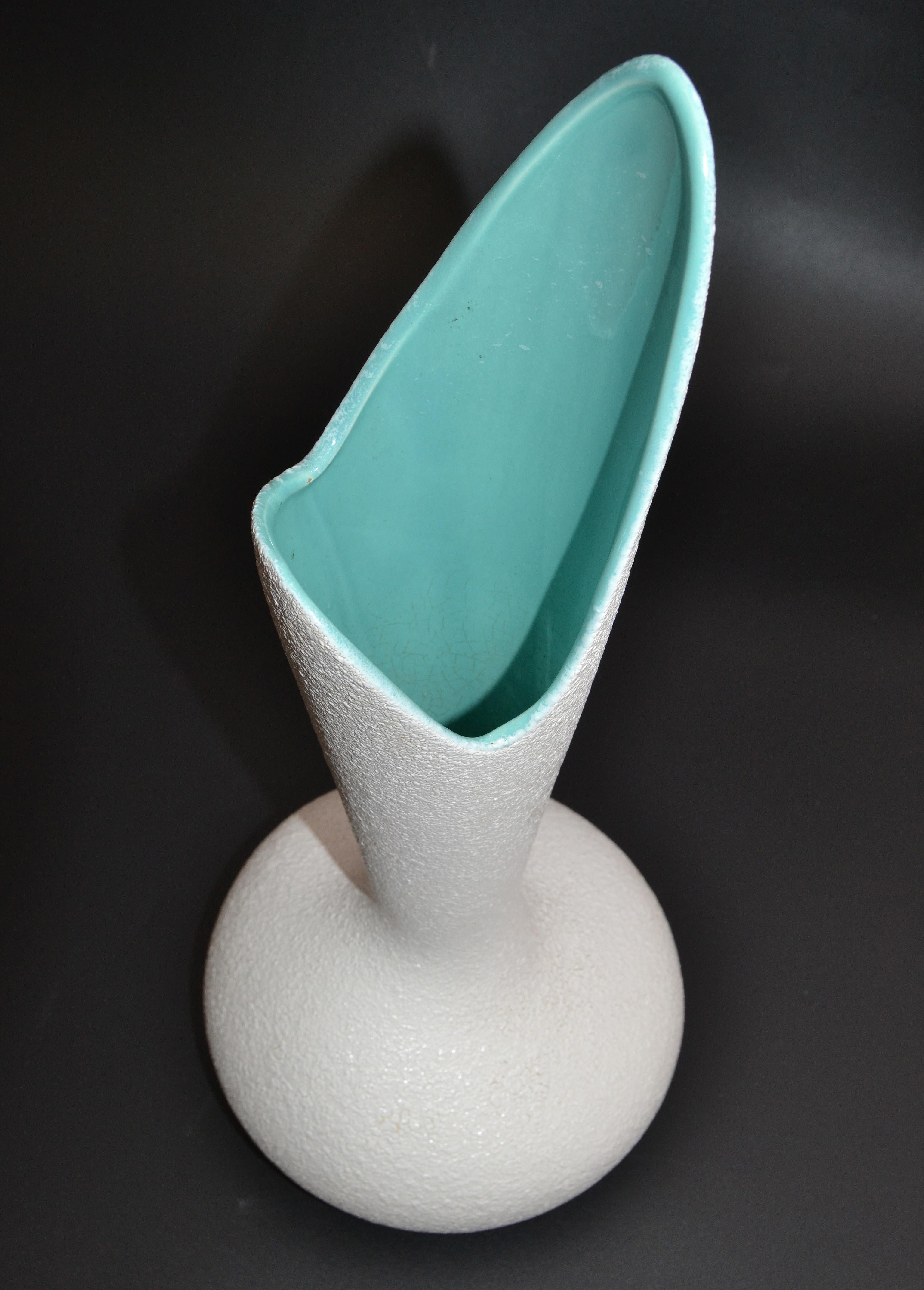 Vase Royal Haeger, blanc et turquoise, poterie émaillée à la lave, mi-siècle moderne, États-Unis 4