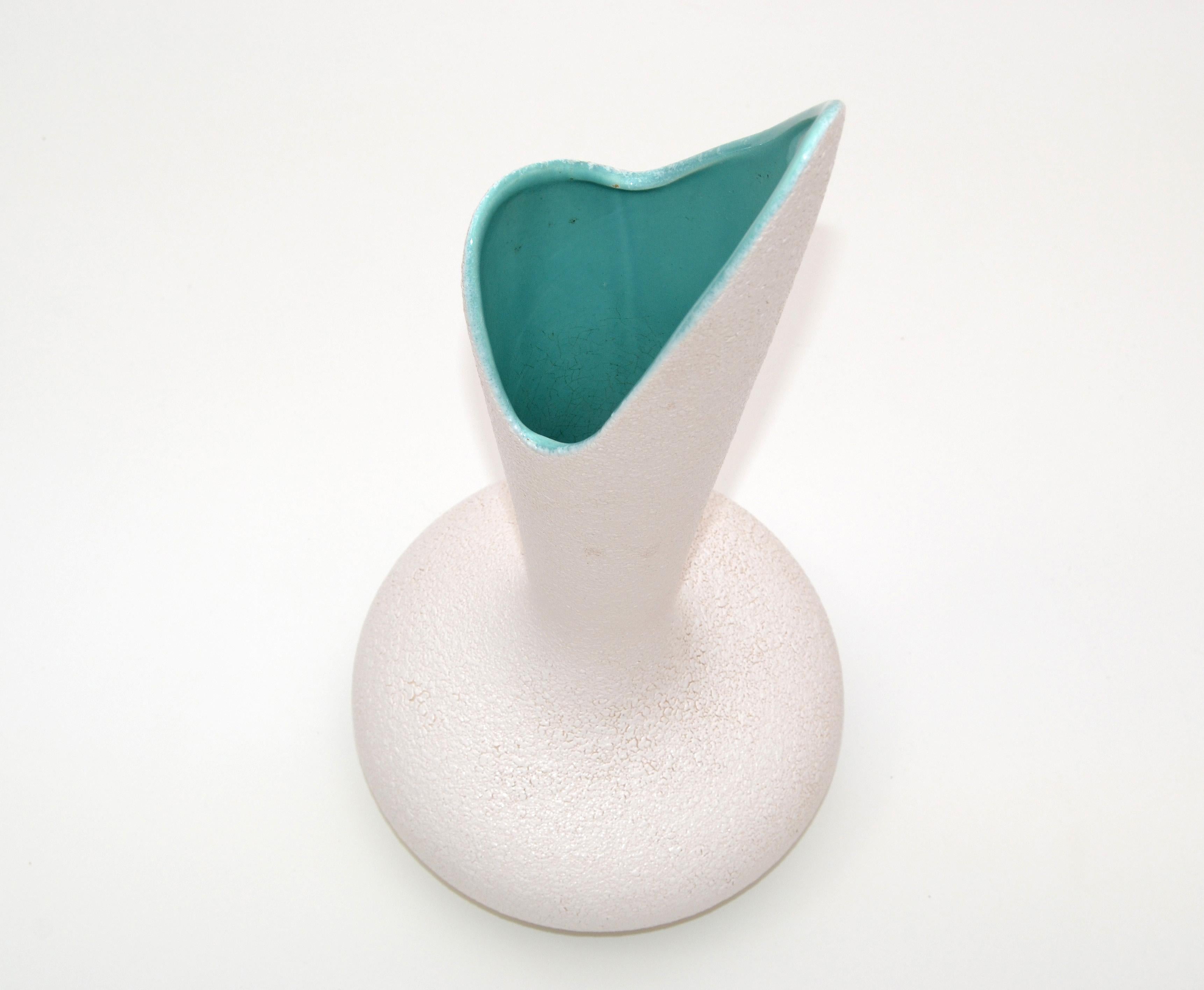 Vernissé Vase Royal Haeger, blanc et turquoise, poterie émaillée à la lave, mi-siècle moderne, États-Unis