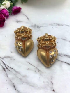 Royal Heart Diamond Earrings 18K Yellow Gold