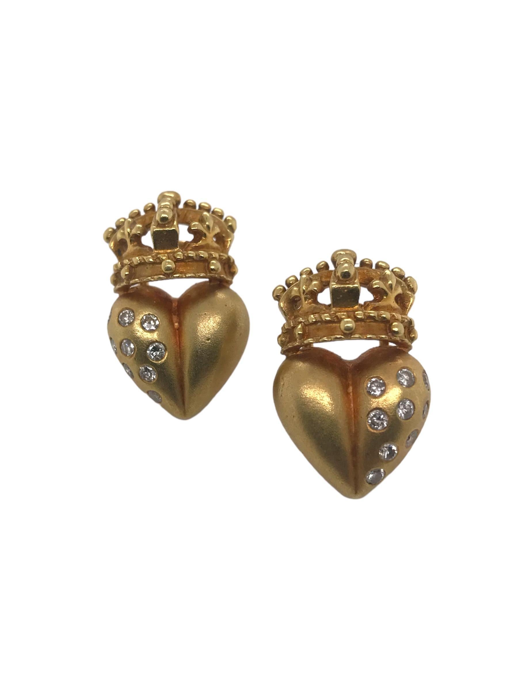 Contemporain Boucles d'oreilles Royal Heart en or jaune 18 carats en vente