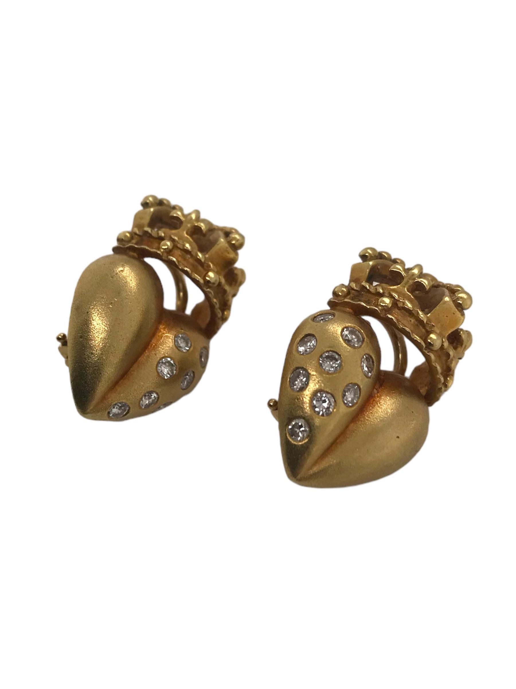 Boucles d'oreilles Royal Heart en or jaune 18 carats en vente 1