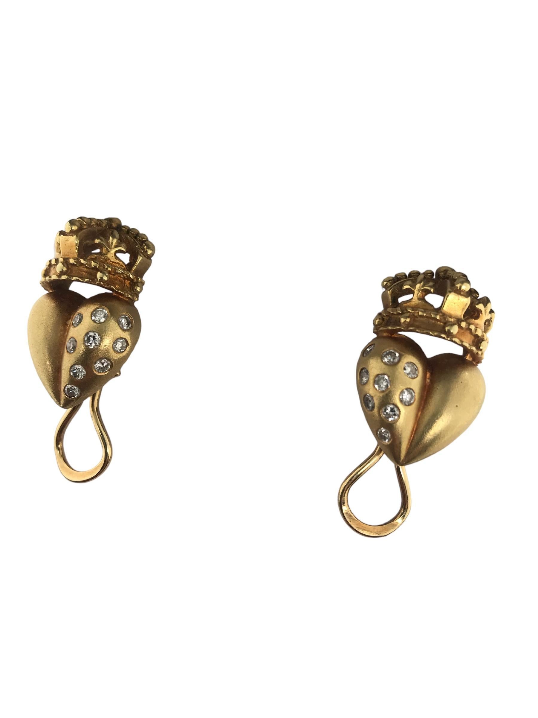 Boucles d'oreilles Royal Heart en or jaune 18 carats en vente 2