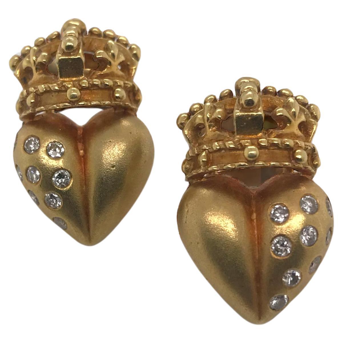 Pendientes de Diamantes Corazón Real Oro Amarillo de 18 K