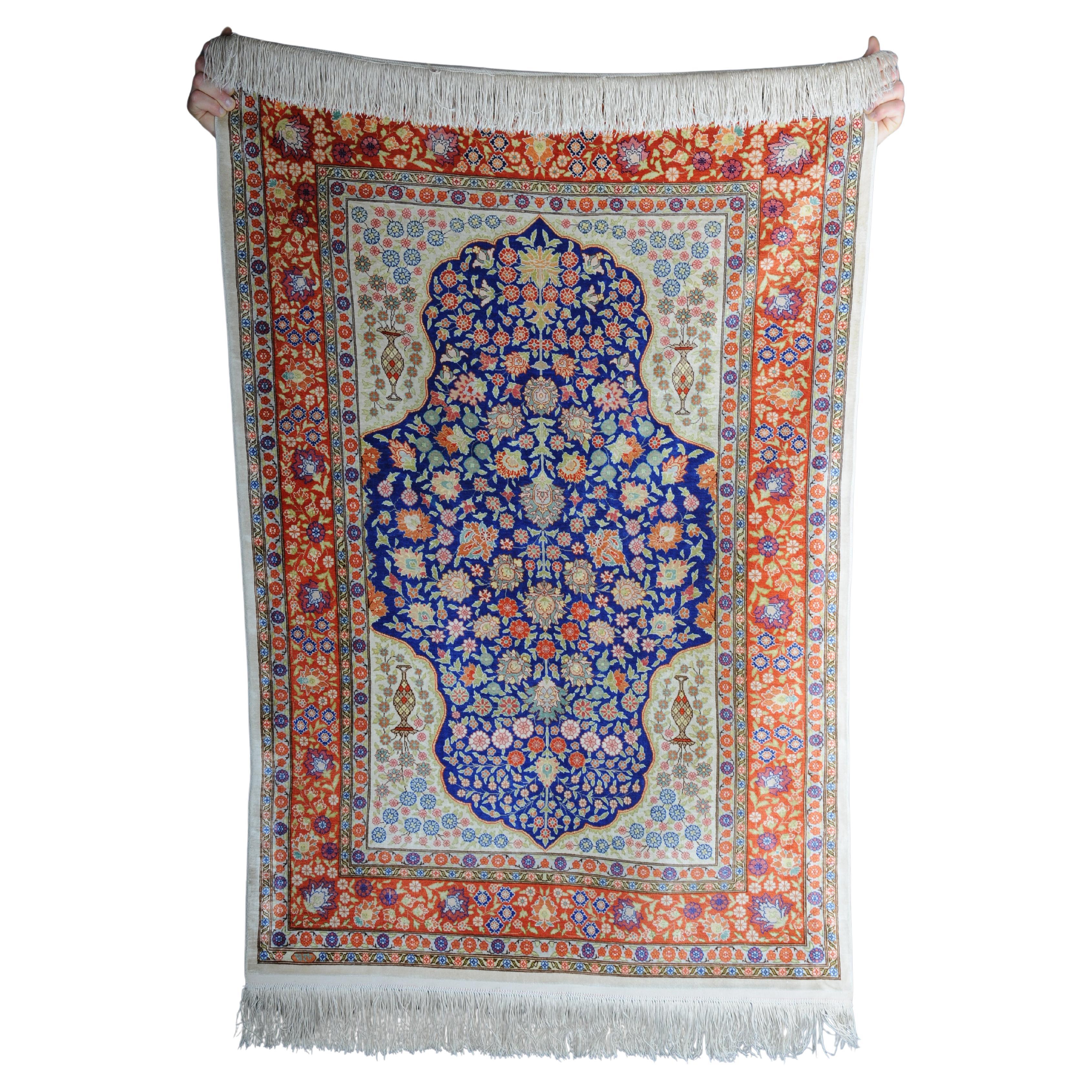 Königlicher Hereke Teppich, Seide auf Seide um 1980 im Angebot