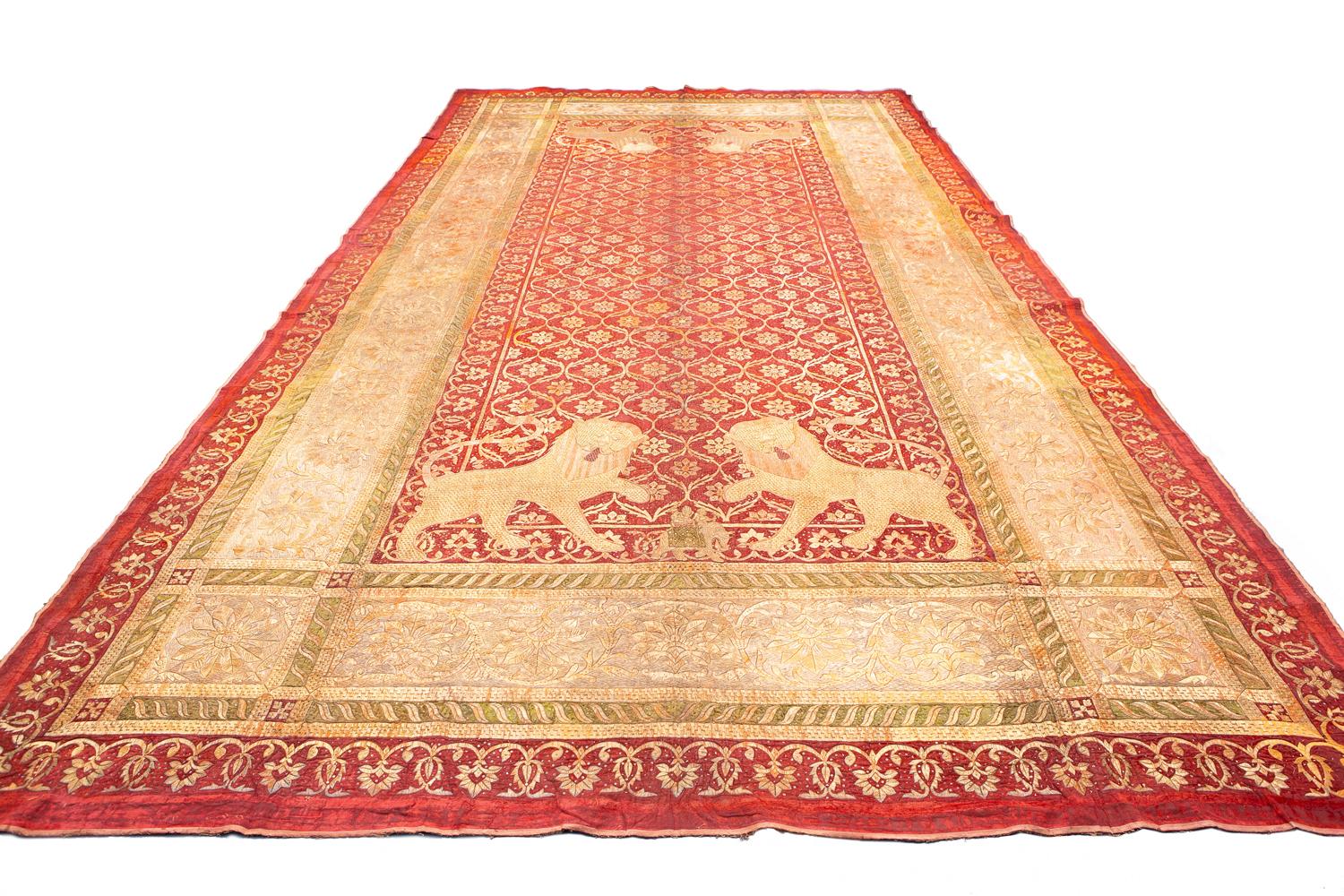 Textile indien royal brodé en velours métallique, 1800-1820 en vente 5