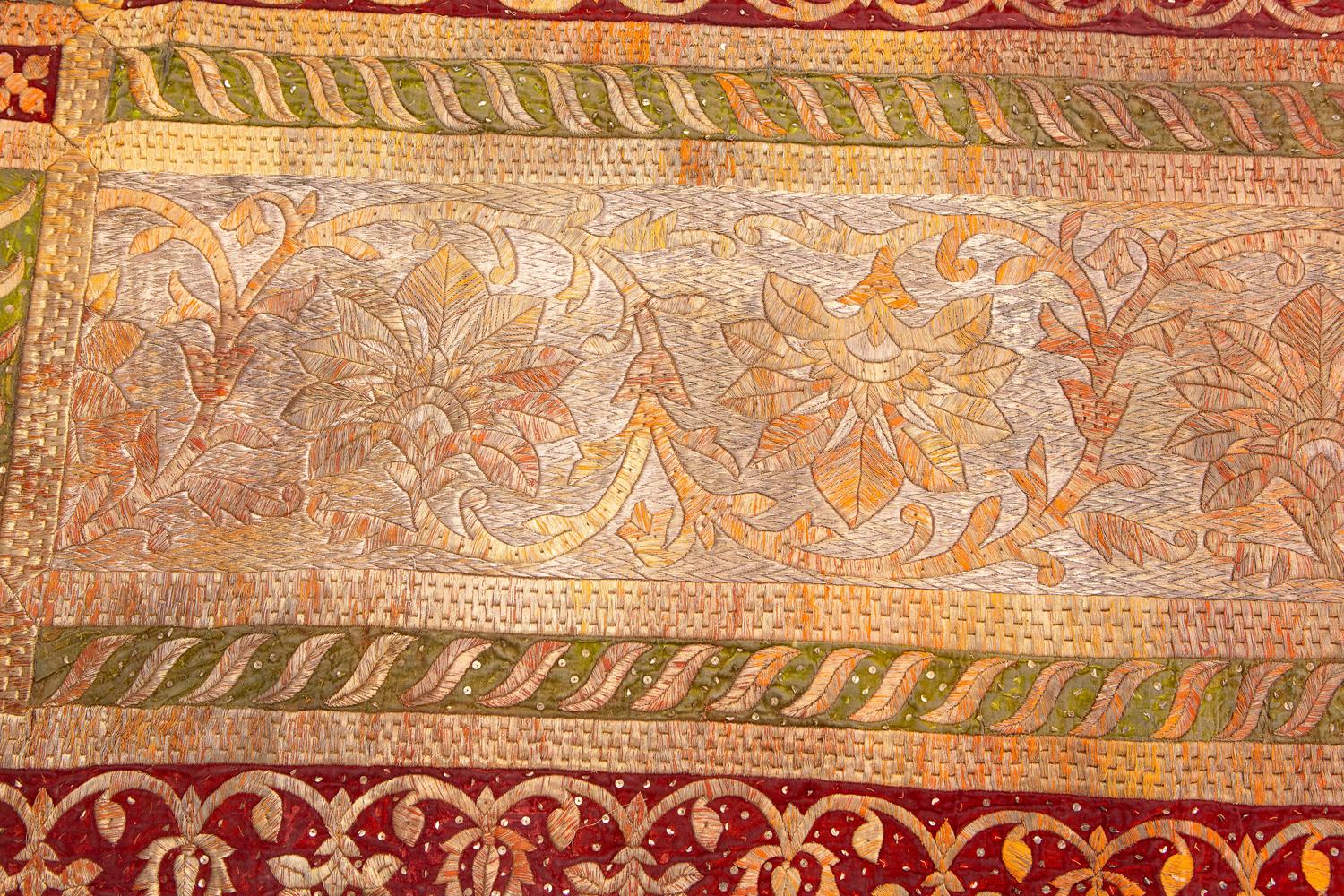 Hand-Knotted Royal Indian Textile Large Embroidery Velvet Metal Thread, 1800-1820 For Sale