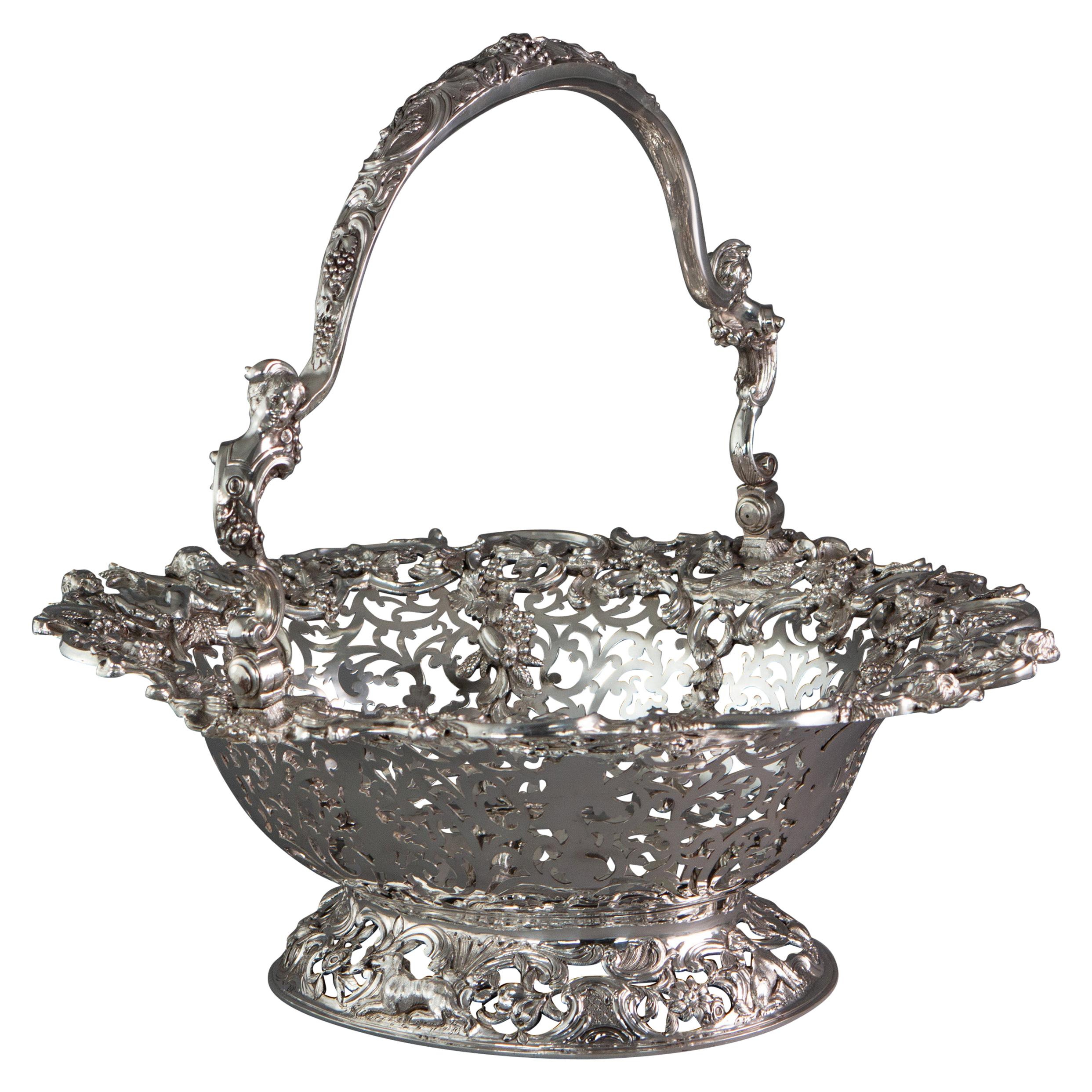 Royal Interest, a George II Silver Harvest Basket London 1759, by William Tuite For Sale