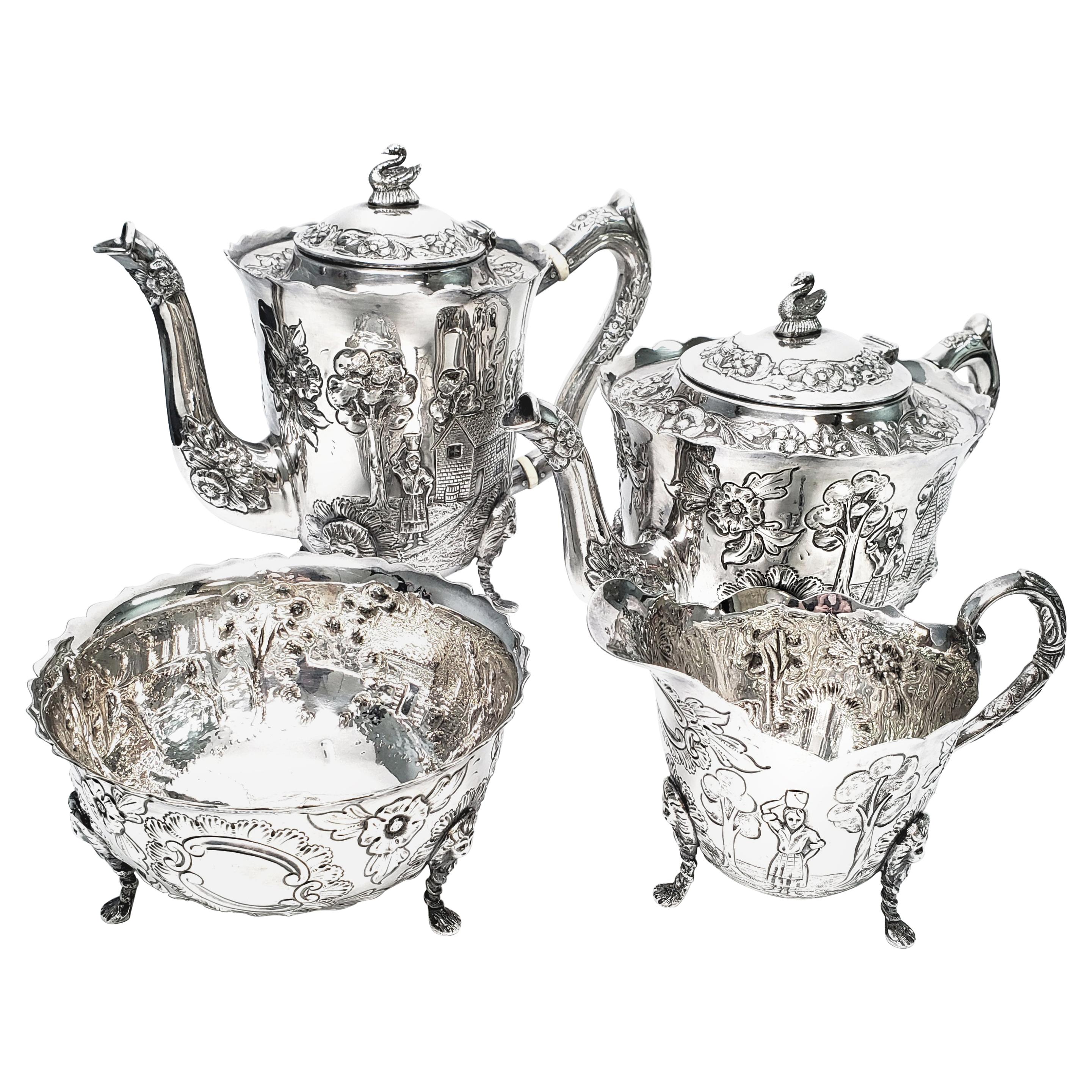 Royal Irish Silver Co 4-Piece Sterling Silver Dairymaid Tea and Coffee Set