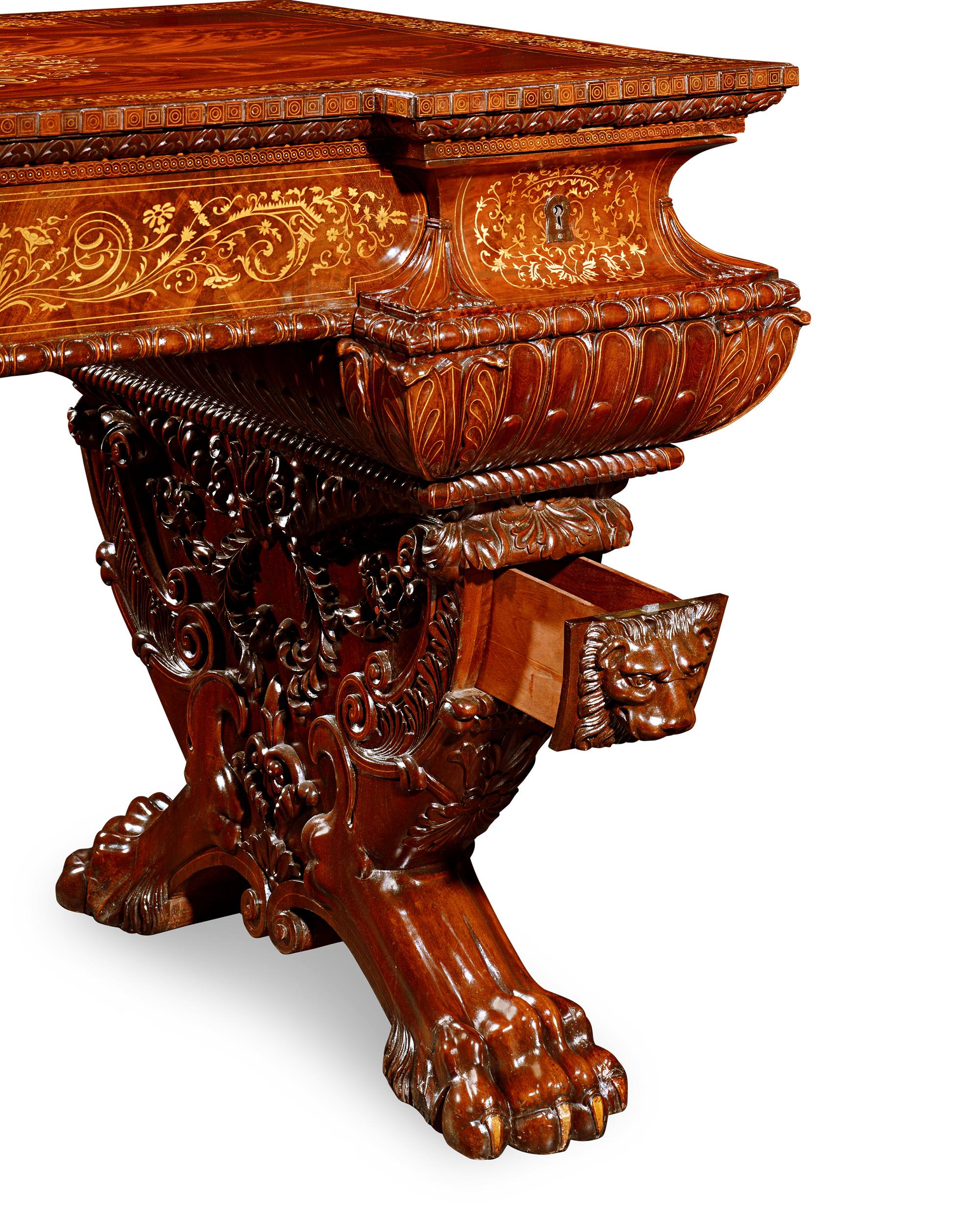 Carved Royal Italian Writing Desk and Armchair For Sale