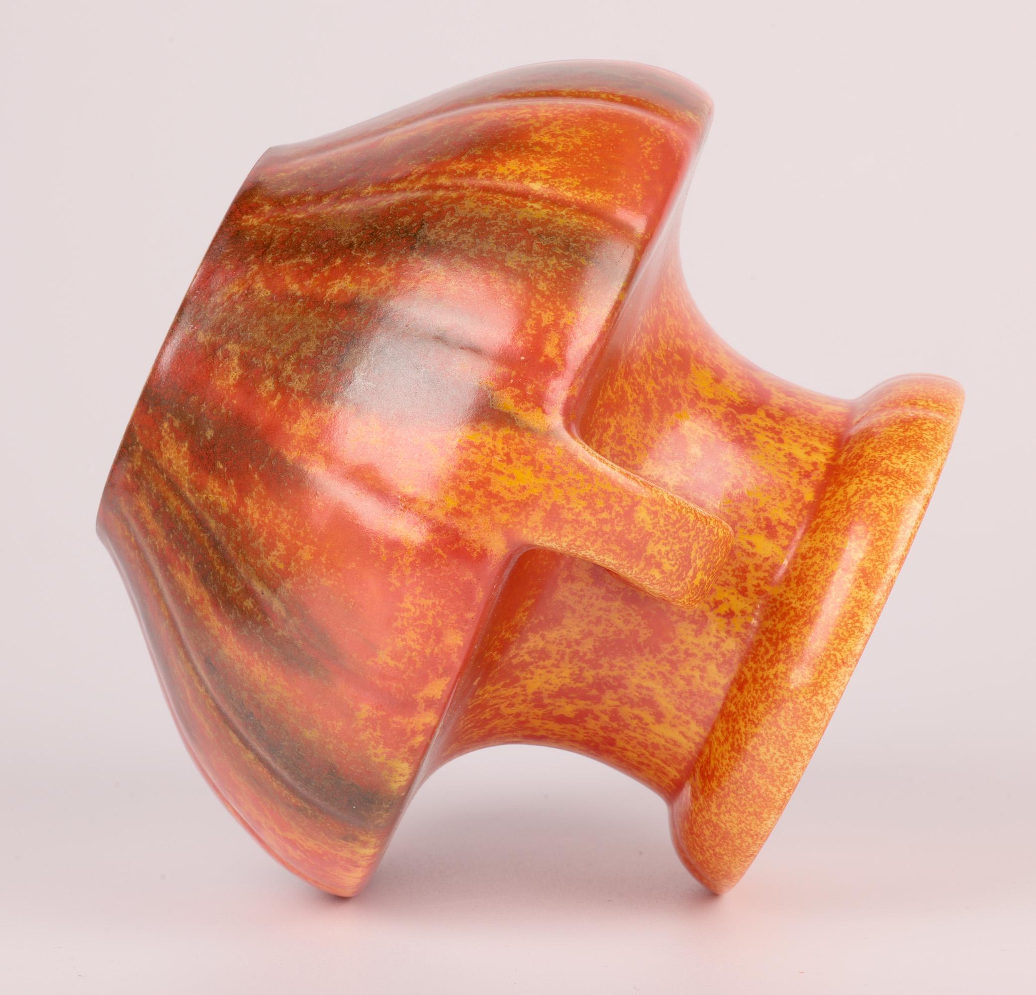 Royal Lancastrian Pilkington Orange Vermilion Twin Handled Art Pottery Vase For Sale 2