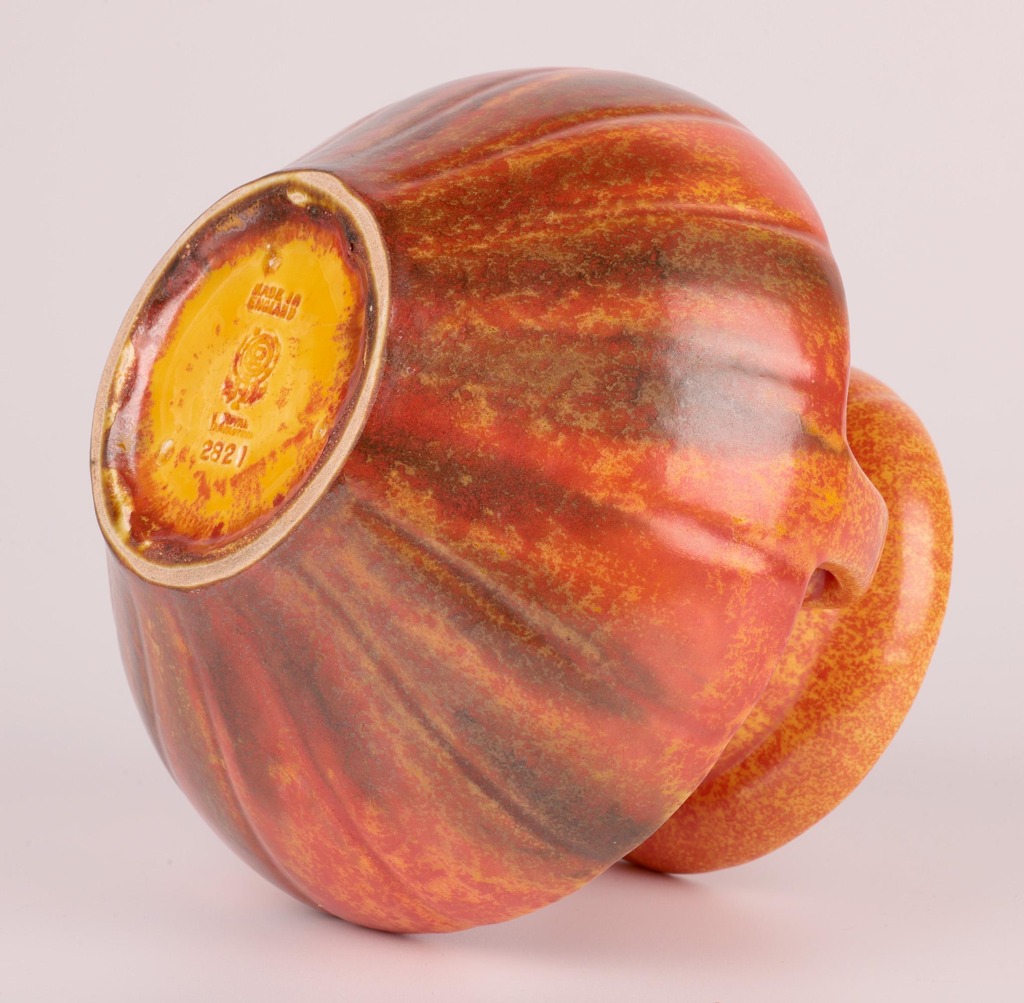 Royal Lancastrian Pilkington Orange Vermilion Twin Handled Art Pottery Vase For Sale 4