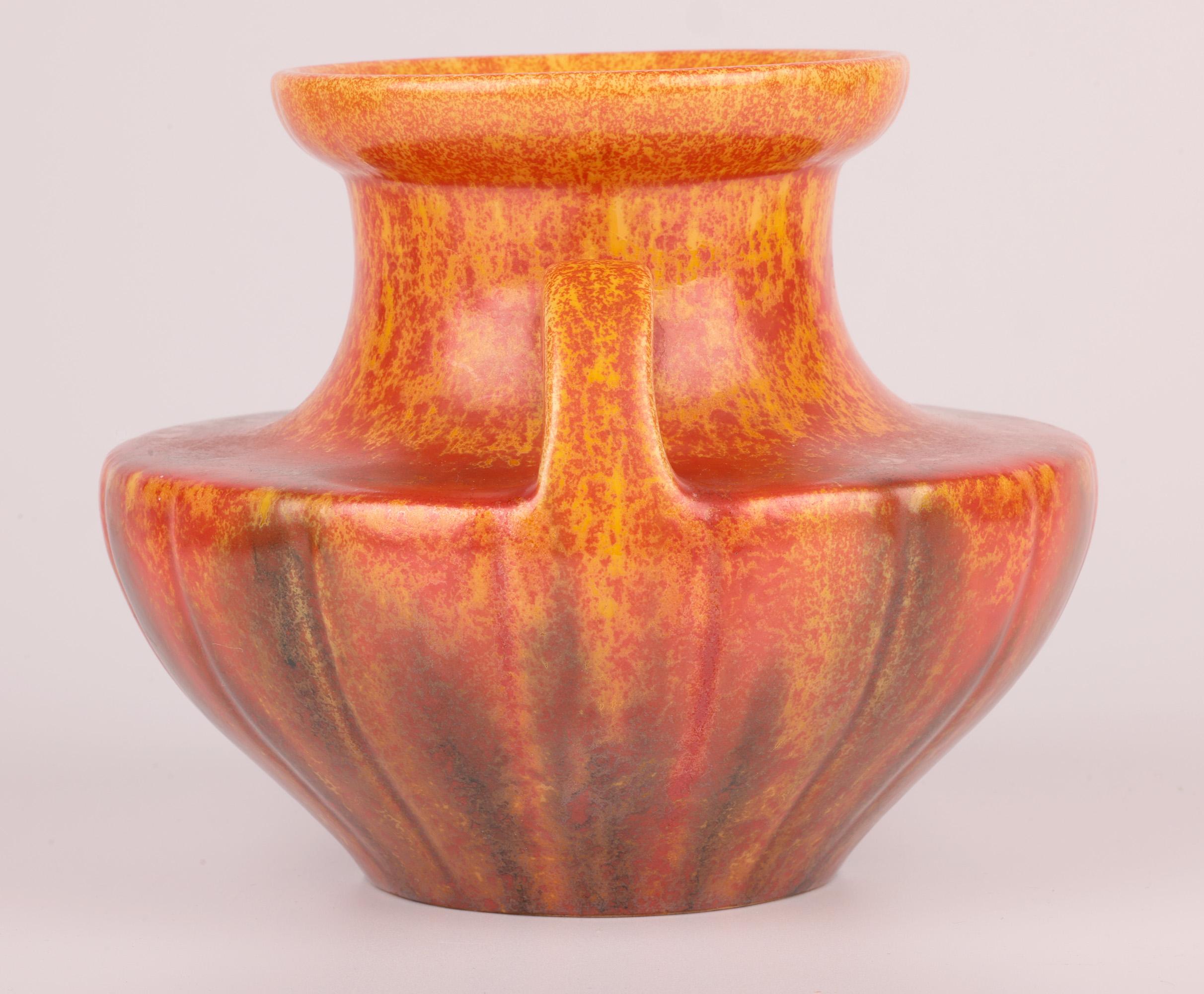 Royal Lancastrian Pilkington Orange Vermilion Twin Handled Art Pottery Vase For Sale 5