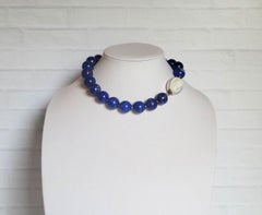 Royal Lapis Lazuli Necklace with Vintage Porcelain Cameo Clasp