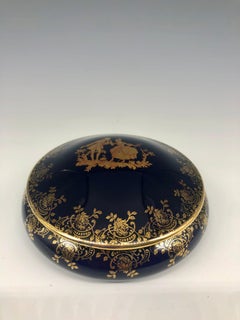 Royal Limoges Blue and Gold Trim Porcelain Trinket Box France