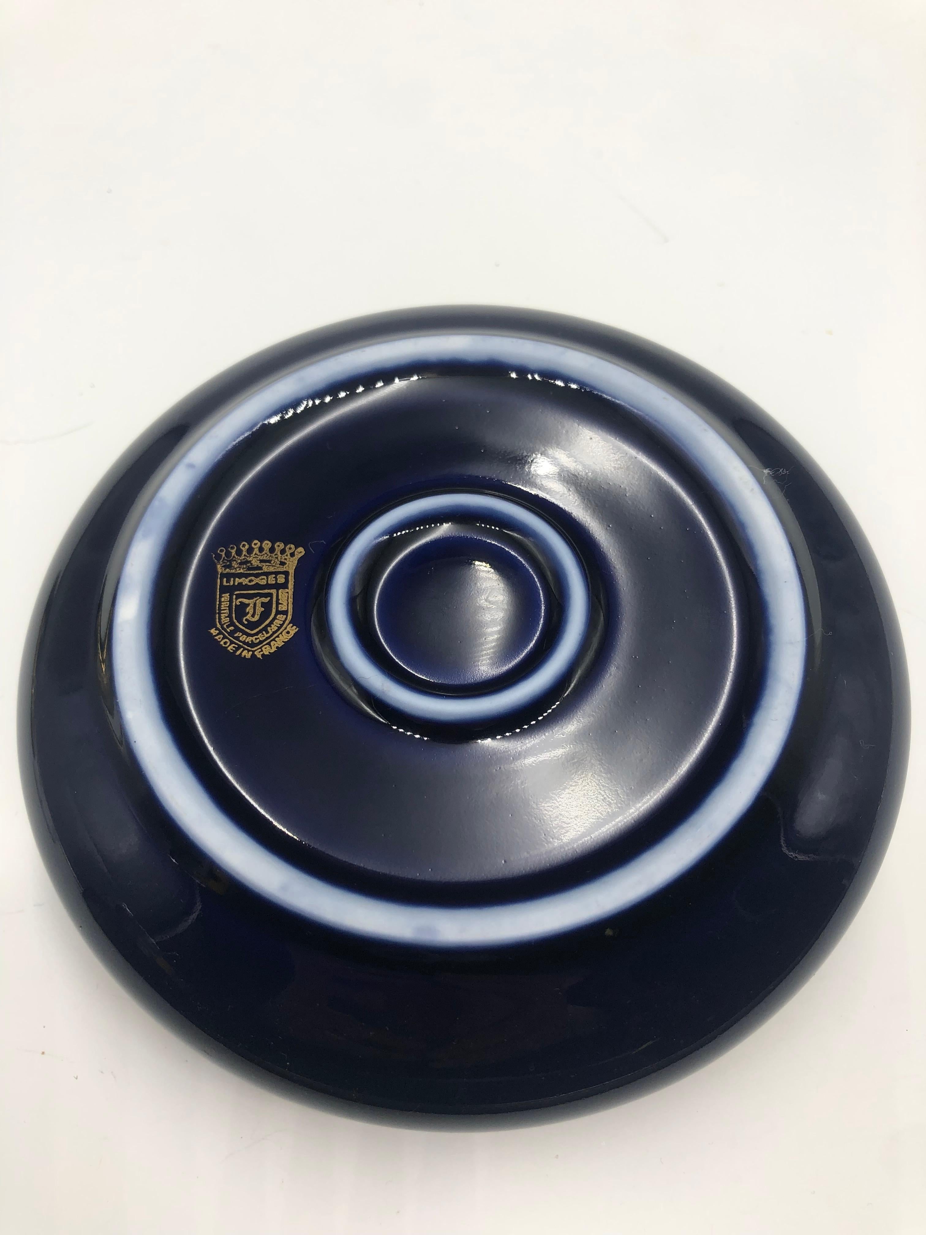 Caja de baratijas de porcelana azul y dorada Royal Limoges Francia Porcelana