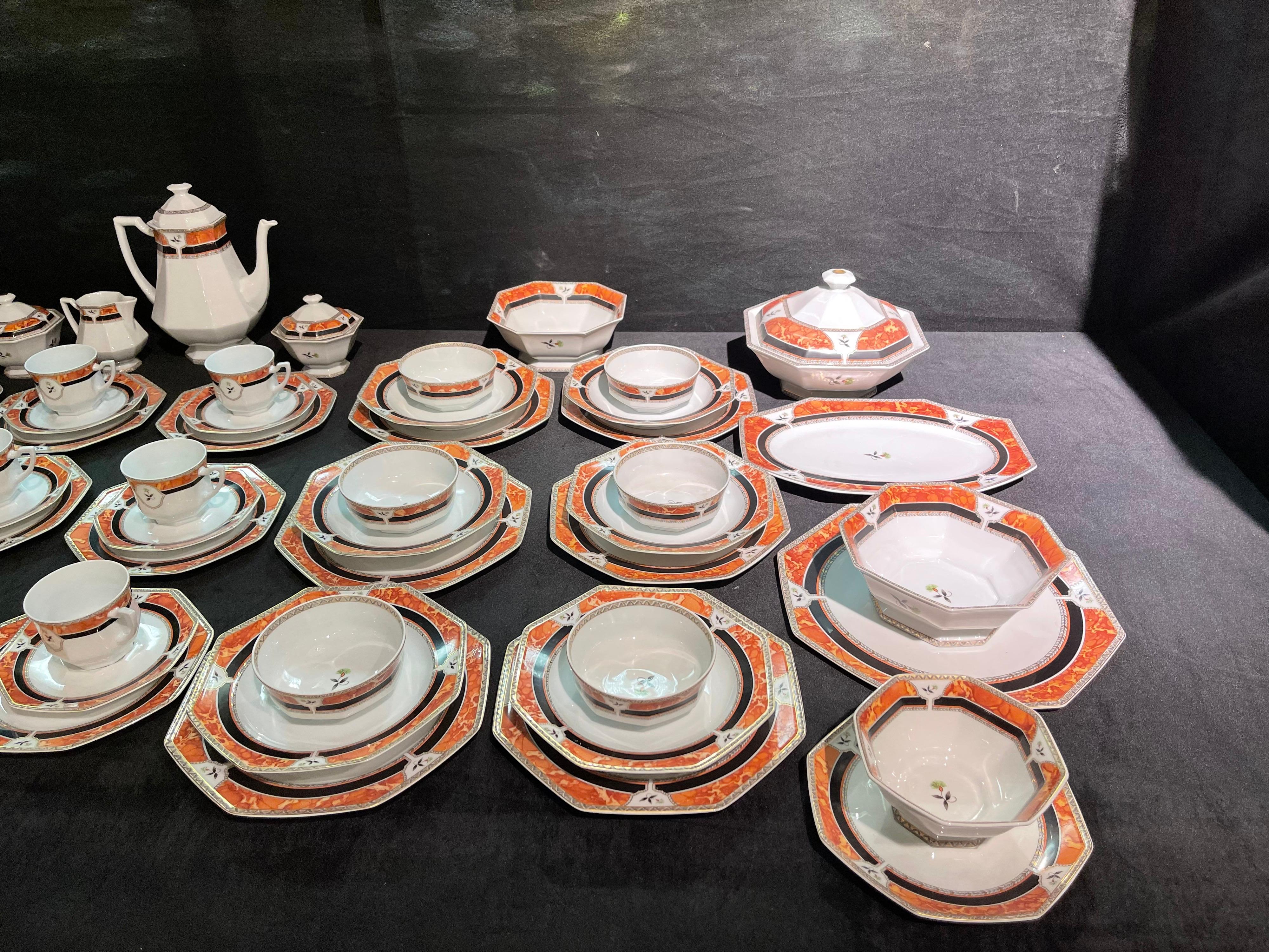 20th Century Royal Limoges Hardrien porcelain tea, coffee and dinner service. For Sale