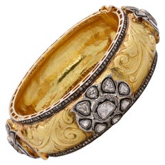Royal Looking Rose Cut Diamond Gold Bangle Bracelet