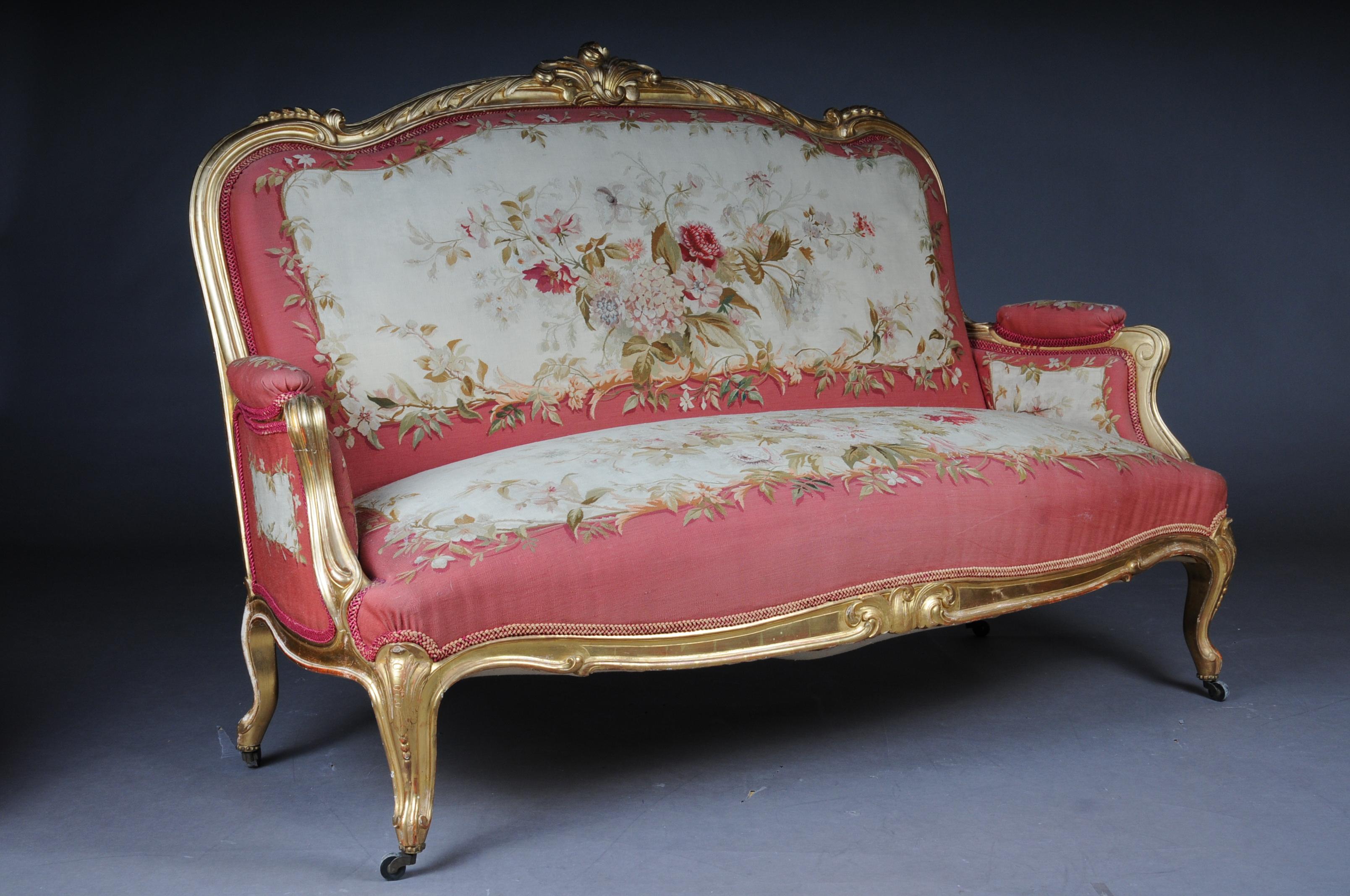 Canapé et chaises Royal Louis XV ou Rococo en tapisserie, or, Napoléon III, 1880 en vente 3