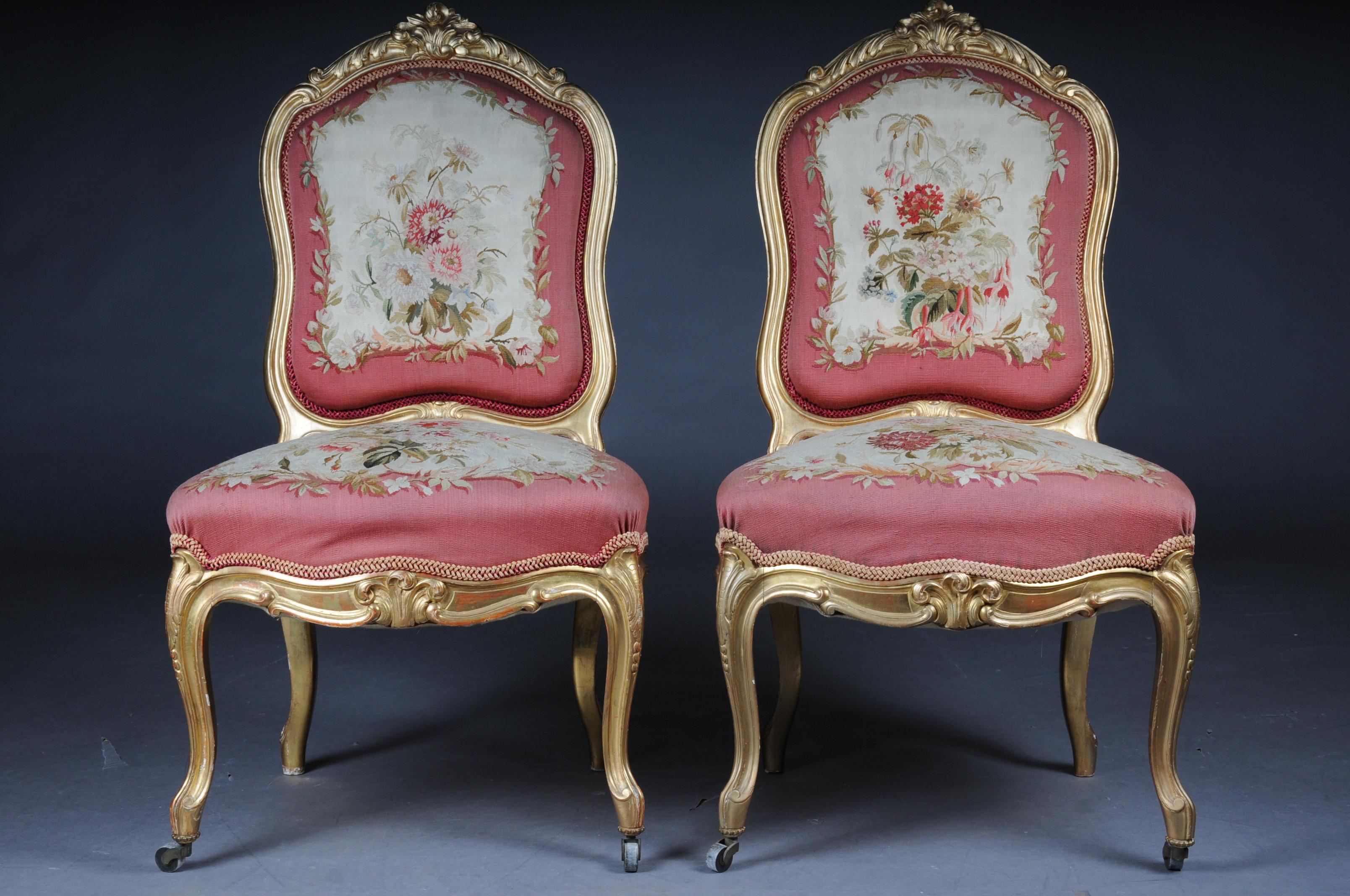 Canapé et chaises Royal Louis XV ou Rococo en tapisserie, or, Napoléon III, 1880 en vente 8