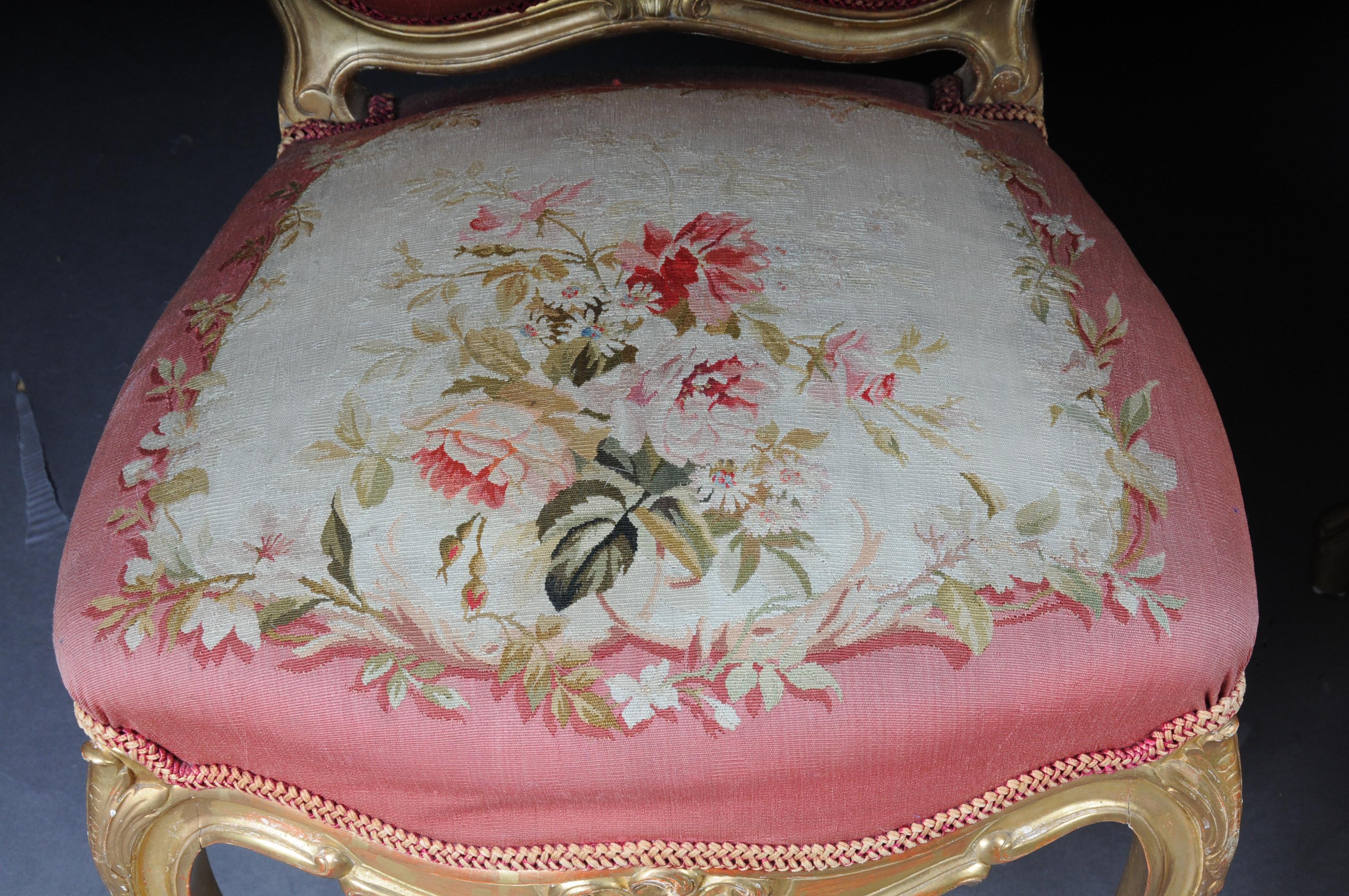 Canapé et chaises Royal Louis XV ou Rococo en tapisserie, or, Napoléon III, 1880 en vente 10