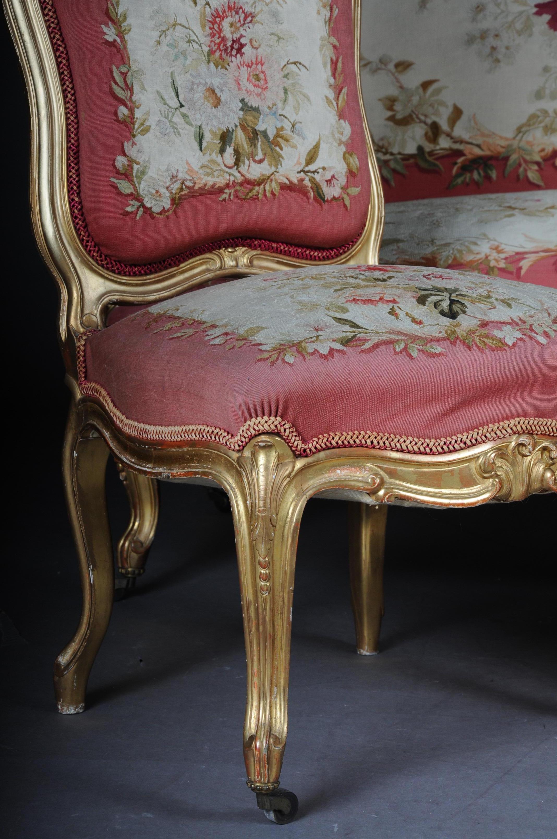 Français Canapé et chaises Royal Louis XV ou Rococo en tapisserie, or, Napoléon III, 1880 en vente
