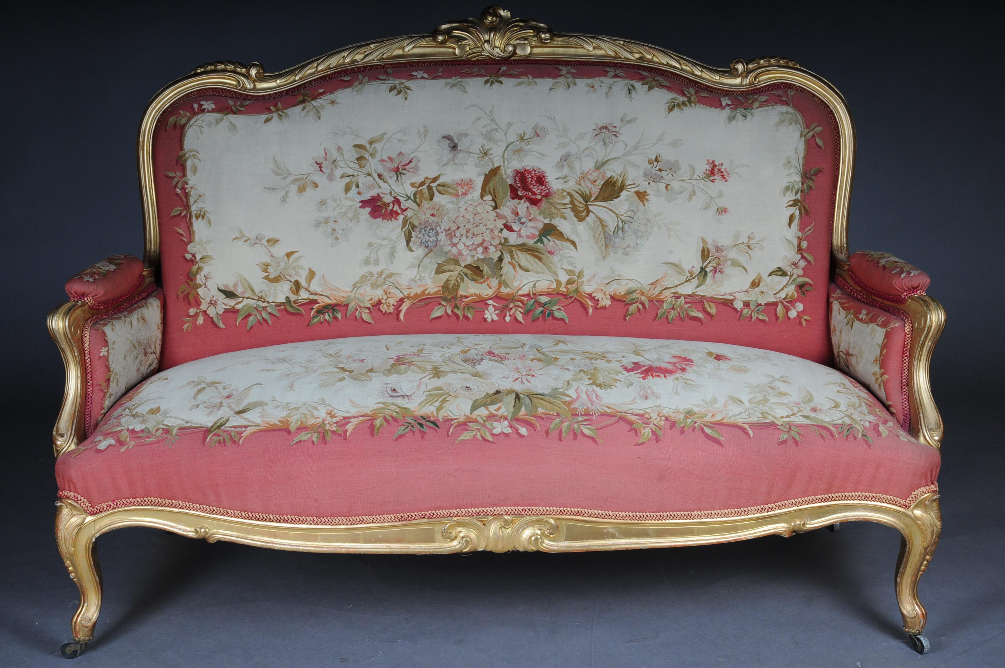 Gilt Royal Louis XV or Rococo Tapestry Sofa and Chairs, Gold, Napoleon III, 1880 For Sale