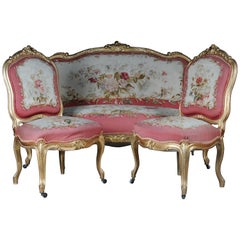 Canapé et chaises Royal Louis XV ou Rococo en tapisserie, or, Napoléon III, 1880