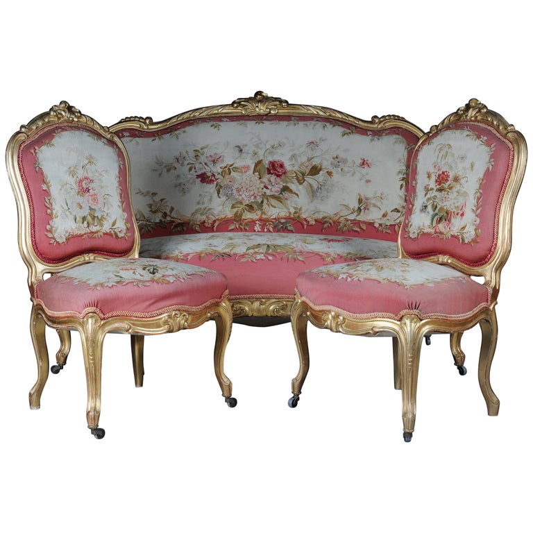 Royal Louis XV or Rococo Tapestry Sofa and Chairs, Gold, Napoleon III