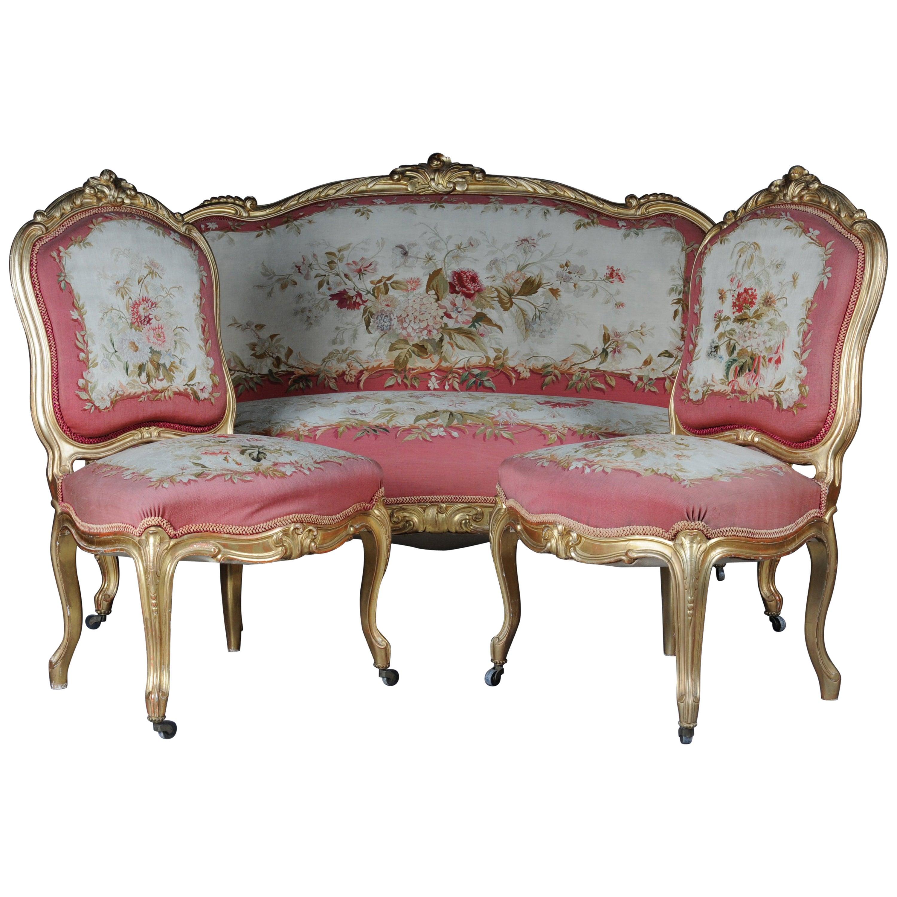 Royal Louis XV or Rococo Tapestry Sofa and Chairs, Gold, Napoleon III, 1880 For Sale