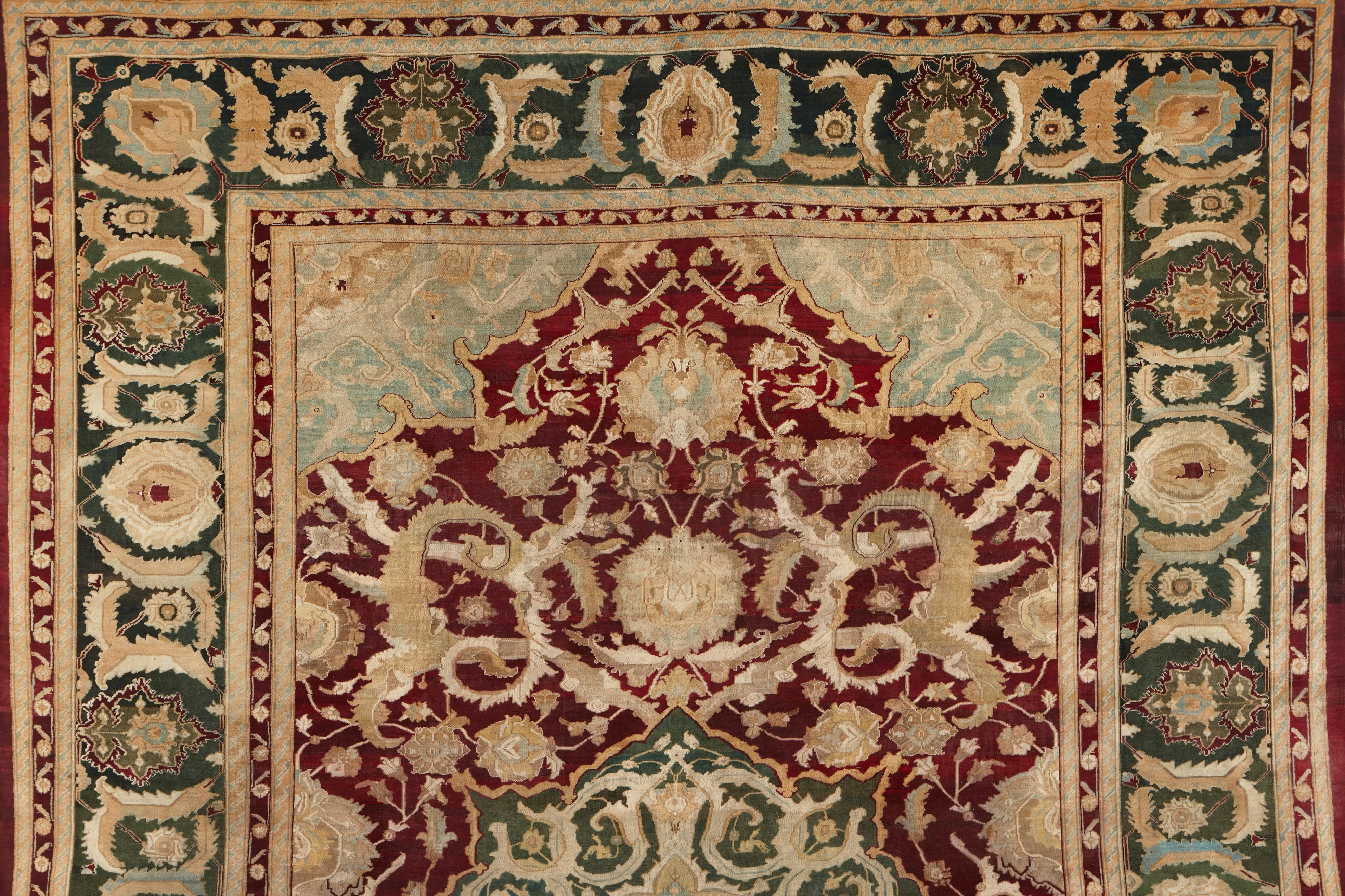 Indian carpets demonstrate very high knot density, fine weaves, and crisp designs testament to the exemplary workmanship of Indian weavers. The sub-continent is blessed with a diverse set of natural dye sources that contribute to the many color
